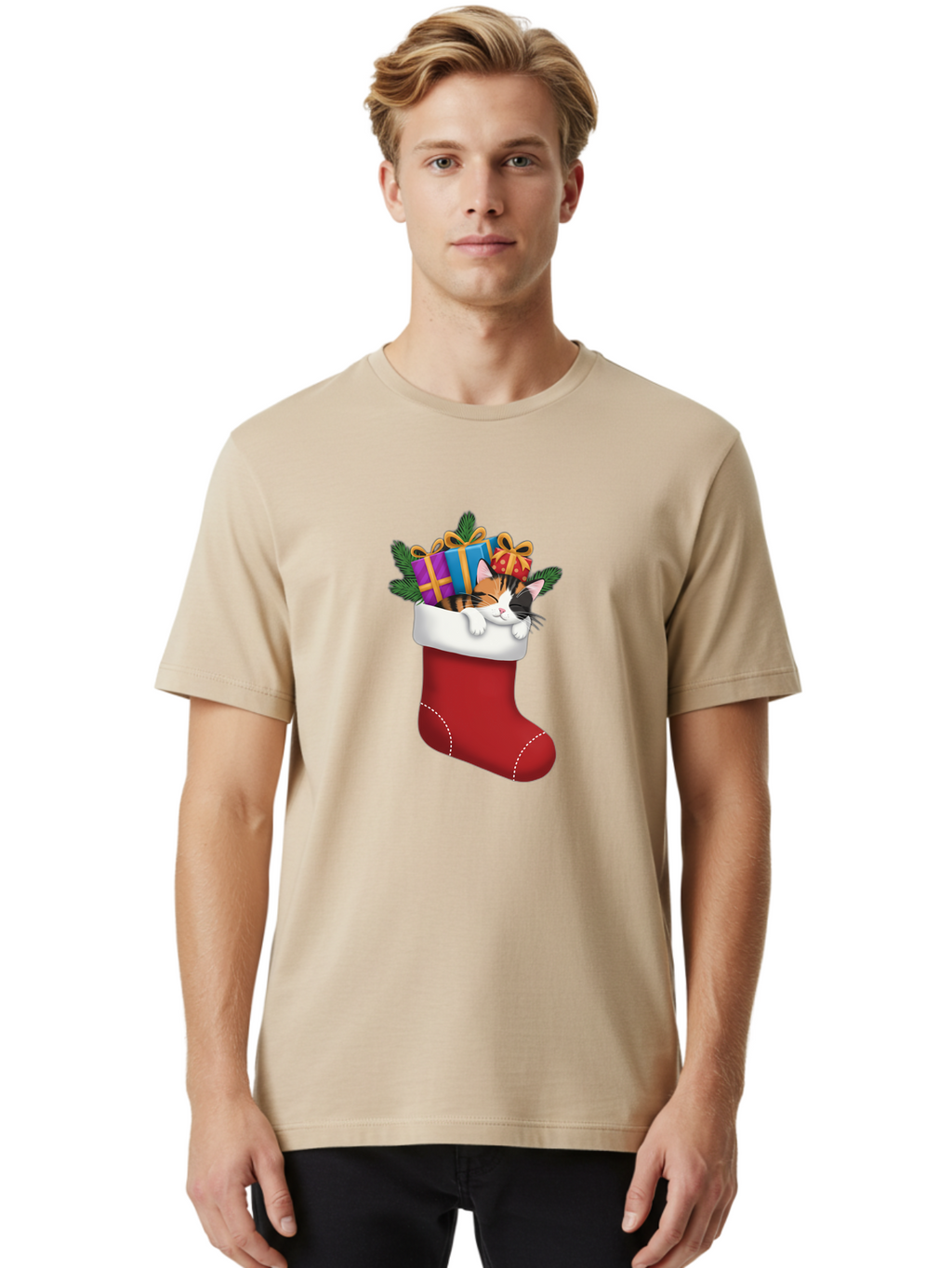 Cat-In-Christmas-Stocking-7 Men'S Graphic Tee, 100% Cotton, Comfortable Casual Summer Wear, Machine Washable, Vintage Camera, Old Camera, Antique Camera, Black Camera, Classic Photography, Photography Equipment, Nostalgic Device, Film Camera, Bal978