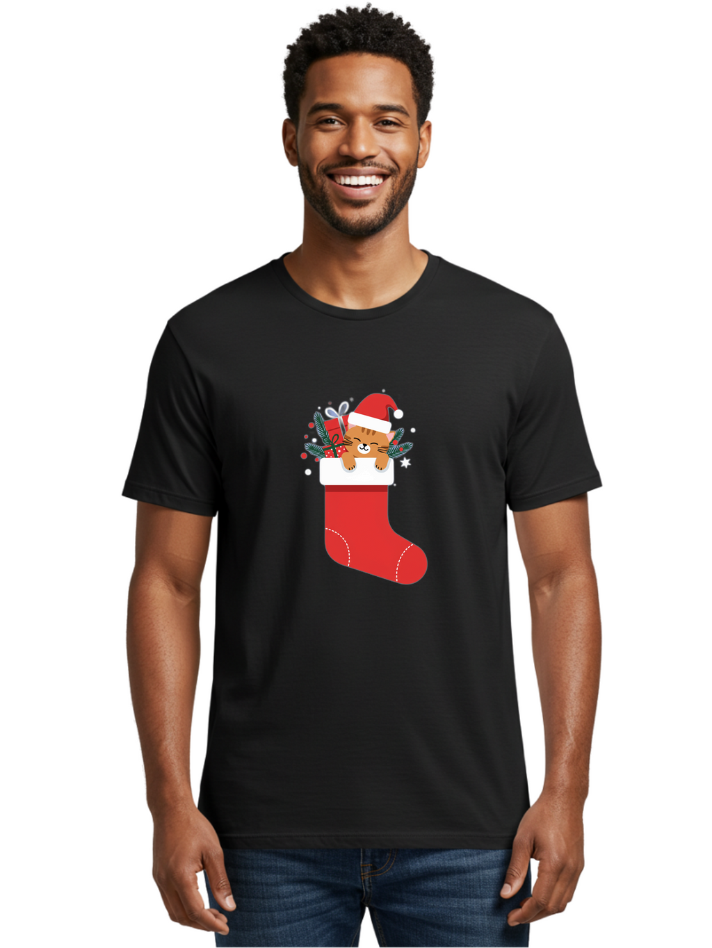 Cat-In-Christmas-Stocking Men'S Graphic Tee, 100% Cotton, Comfortable Casual Summer Wear, Machine Washable, Vintage Camera, Old Camera, Antique Camera, Black Camera, Classic Photography, Photography Equipment, Nostalgic Device, Film Camera, Bal979