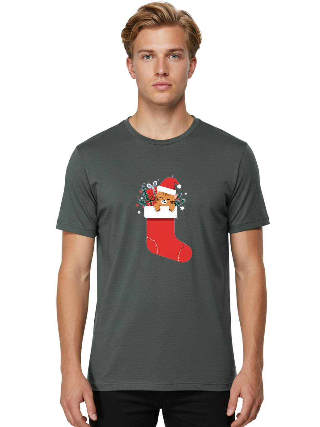 Cat-In-Christmas-Stocking Men'S Graphic Tee, 100% Cotton, Comfortable Casual Summer Wear, Machine Washable, Vintage Camera, Old Camera, Antique Camera, Black Camera, Classic Photography, Photography Equipment, Nostalgic Device, Film Camera, Bal979
