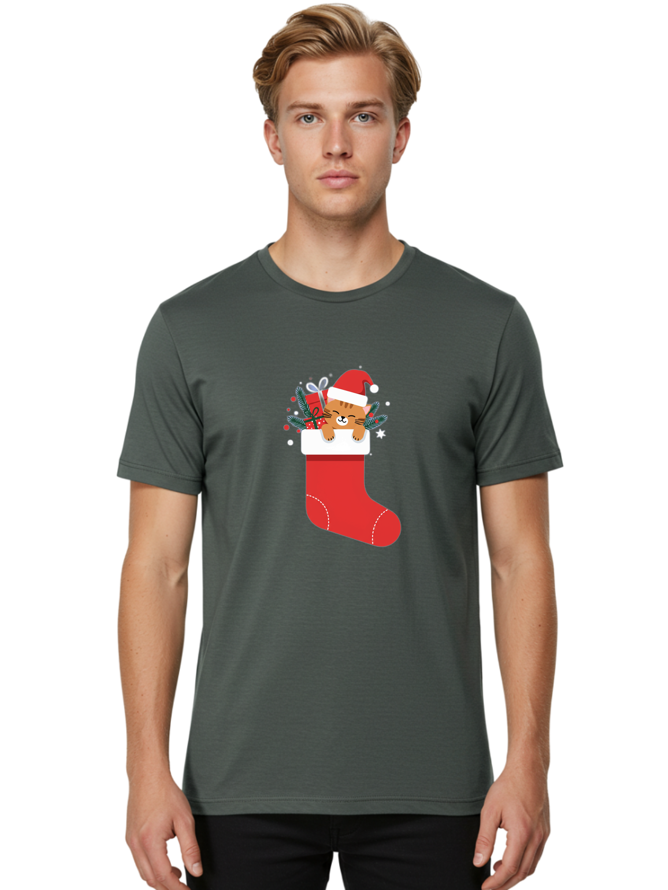 Cat-In-Christmas-Stocking Men'S Graphic Tee, 100% Cotton, Comfortable Casual Summer Wear, Machine Washable, Vintage Camera, Old Camera, Antique Camera, Black Camera, Classic Photography, Photography Equipment, Nostalgic Device, Film Camera, Bal979