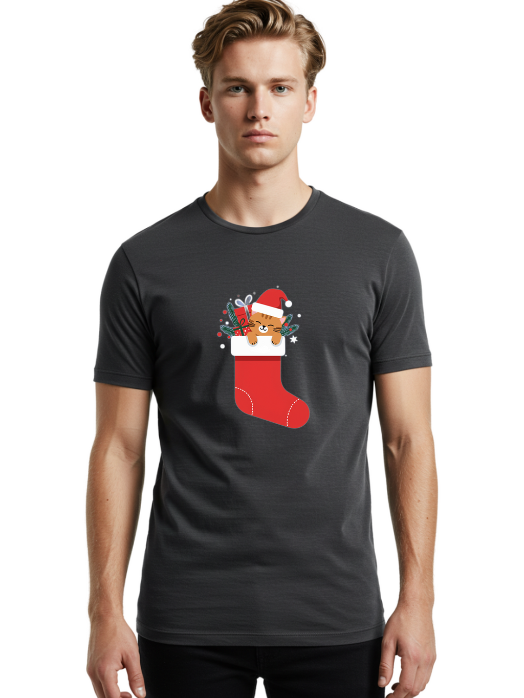 Cat-In-Christmas-Stocking Men'S Graphic Tee, 100% Cotton, Comfortable Casual Summer Wear, Machine Washable, Vintage Camera, Old Camera, Antique Camera, Black Camera, Classic Photography, Photography Equipment, Nostalgic Device, Film Camera, Bal979
