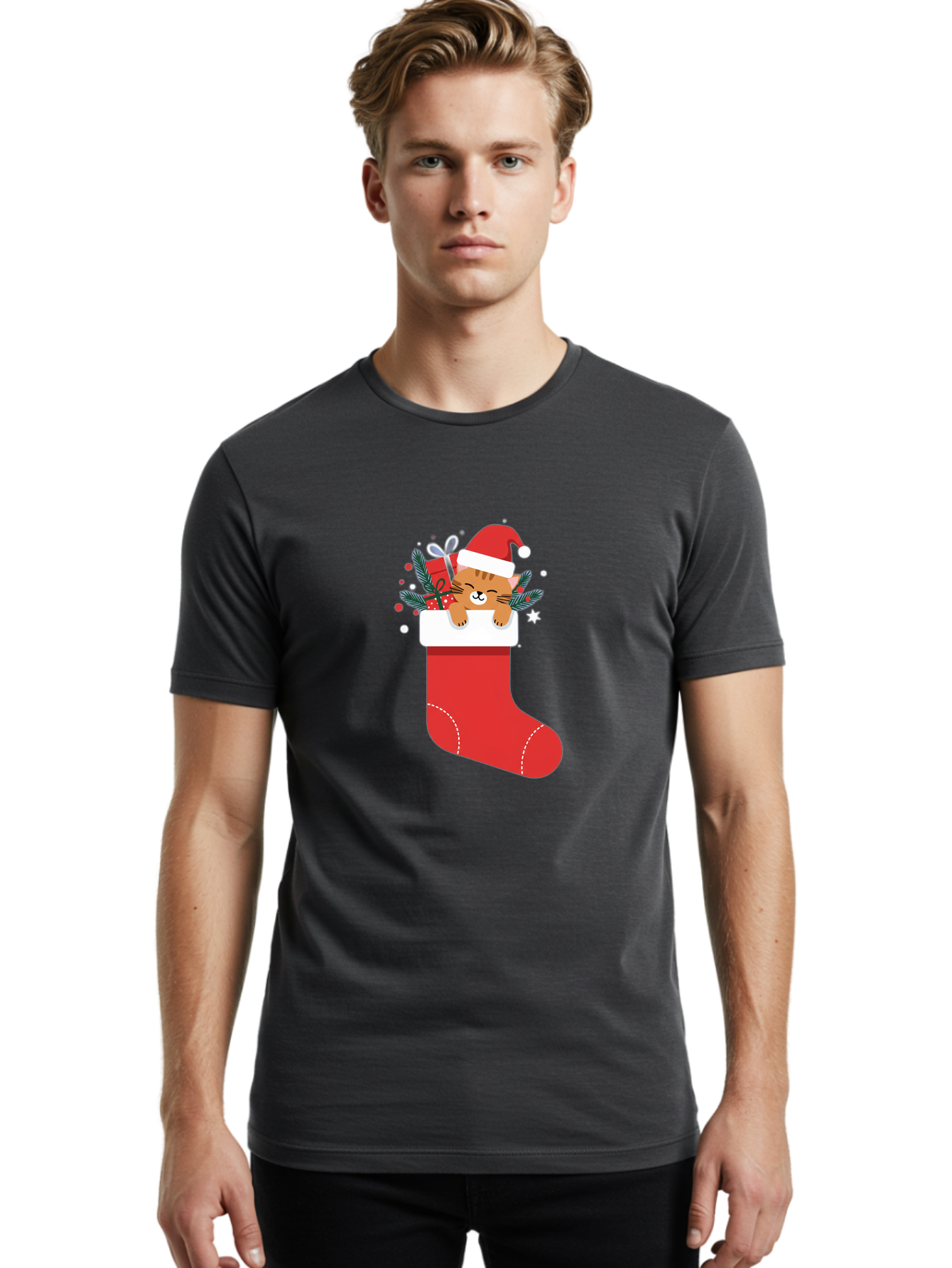 Cat-In-Christmas-Stocking Men'S Graphic Tee, 100% Cotton, Comfortable Casual Summer Wear, Machine Washable, Vintage Camera, Old Camera, Antique Camera, Black Camera, Classic Photography, Photography Equipment, Nostalgic Device, Film Camera, Bal979