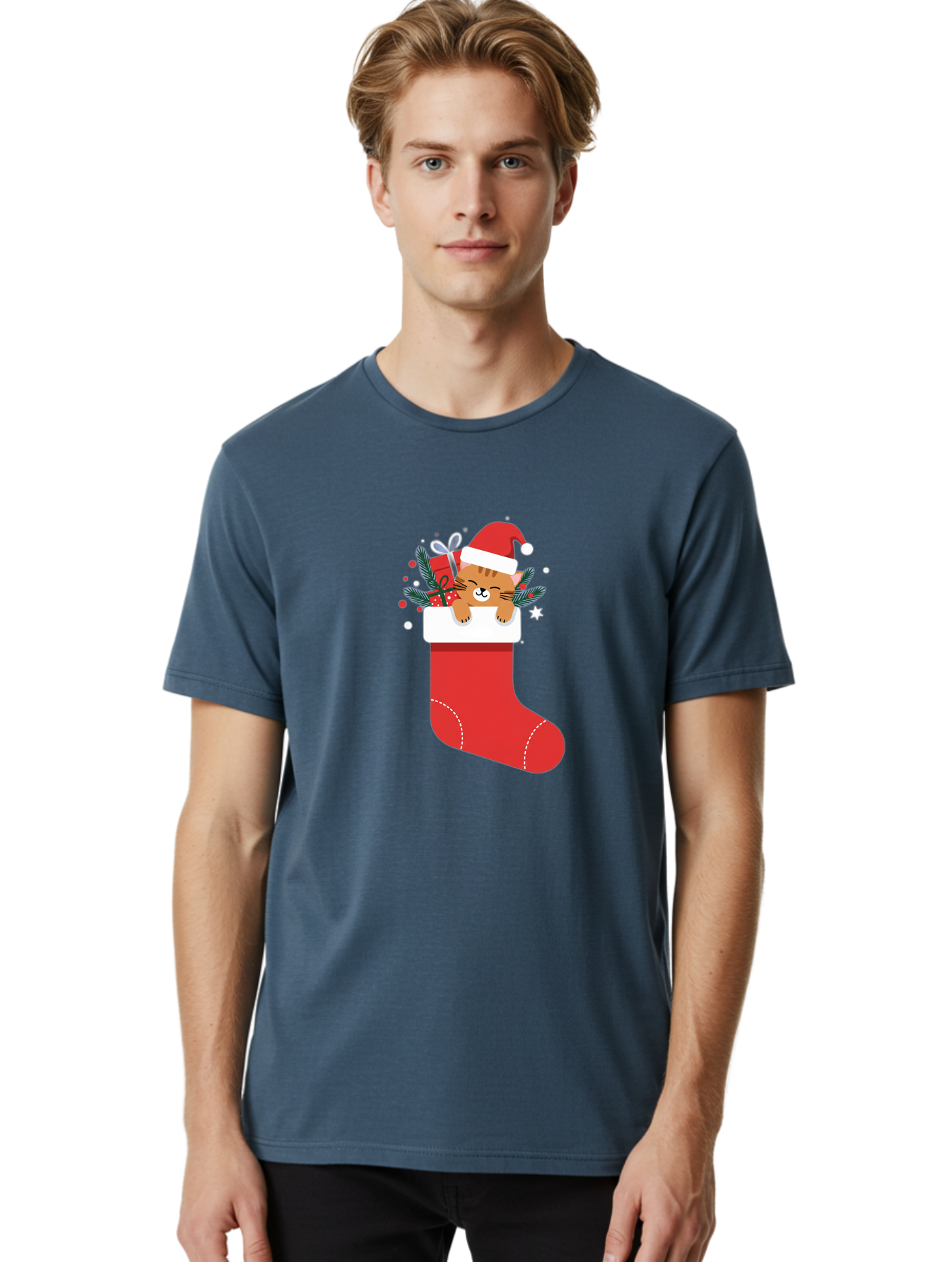 Cat-In-Christmas-Stocking Men'S Graphic Tee, 100% Cotton, Comfortable Casual Summer Wear, Machine Washable, Vintage Camera, Old Camera, Antique Camera, Black Camera, Classic Photography, Photography Equipment, Nostalgic Device, Film Camera, Bal979