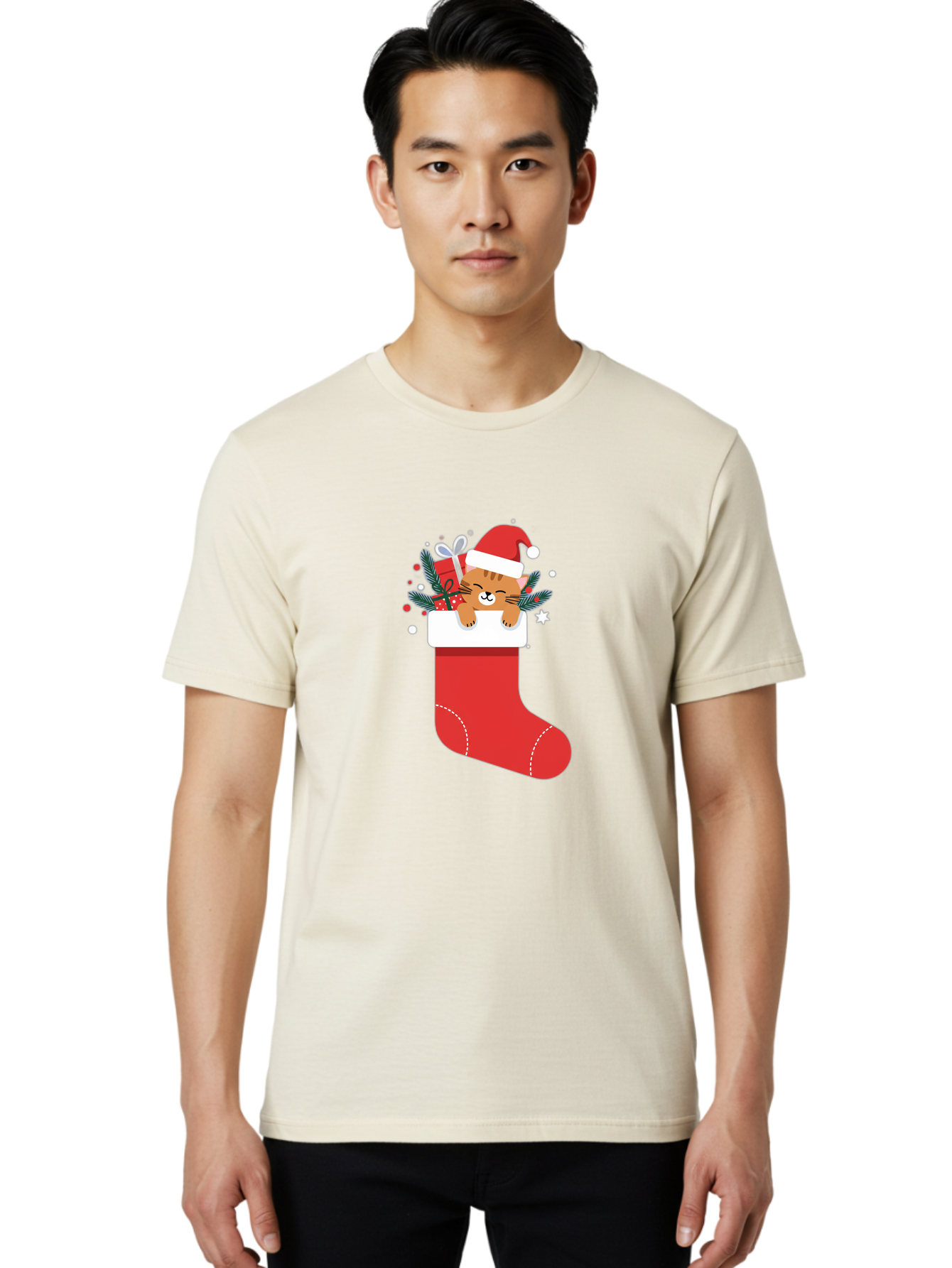 Cat-In-Christmas-Stocking Men'S Graphic Tee, 100% Cotton, Comfortable Casual Summer Wear, Machine Washable, Vintage Camera, Old Camera, Antique Camera, Black Camera, Classic Photography, Photography Equipment, Nostalgic Device, Film Camera, Bal979