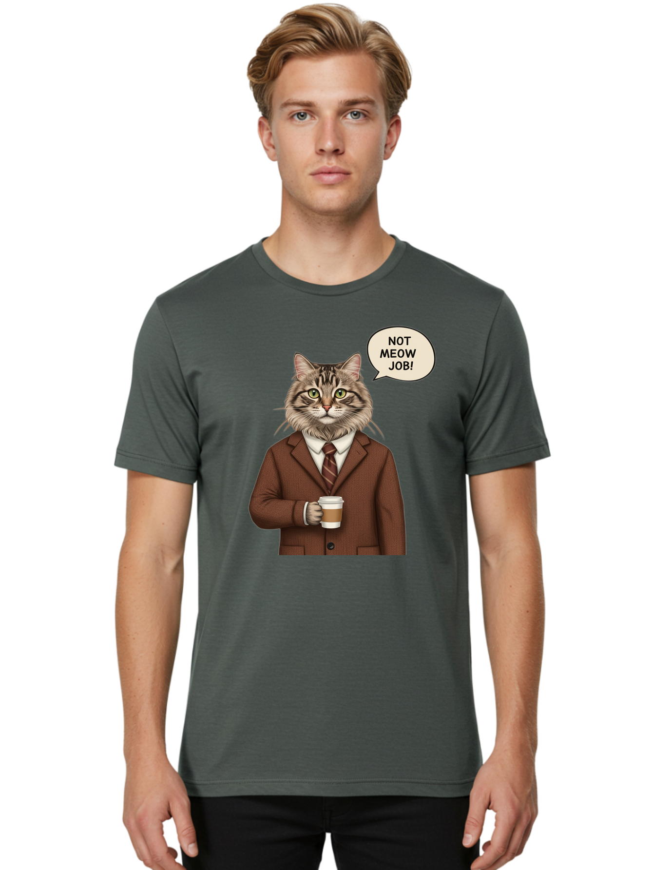 Cat-In-Suit-Not-Meow-Job Men'S Graphic Tee, 100% Cotton, Comfortable Casual Summer Wear, Machine Washable, Vintage Camera, Old Camera, Antique Camera, Black Camera, Classic Photography, Photography Equipment, Nostalgic Device, Film Camera, Bal981