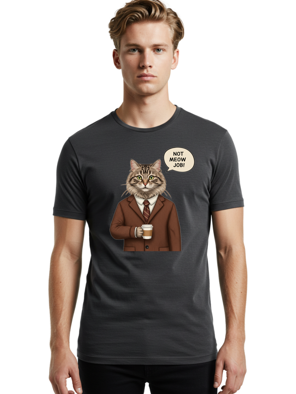 Cat-In-Suit-Not-Meow-Job Men'S Graphic Tee, 100% Cotton, Comfortable Casual Summer Wear, Machine Washable, Vintage Camera, Old Camera, Antique Camera, Black Camera, Classic Photography, Photography Equipment, Nostalgic Device, Film Camera, Bal981