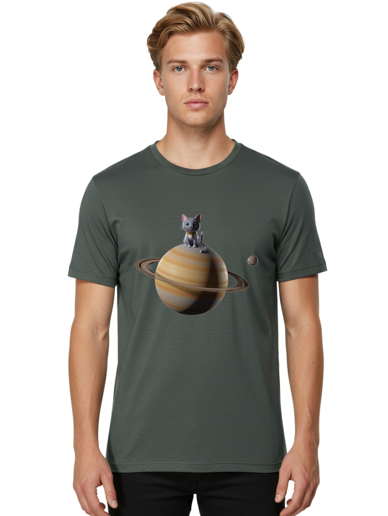 Cat-On-Saturn-1 Men'S Graphic Tee, 100% Cotton, Comfortable Casual Summer Wear, Machine Washable, Vintage Camera, Old Camera, Antique Camera, Black Camera, Classic Photography, Photography Equipment, Nostalgic Device, Film Camera, Camera Art Bal985