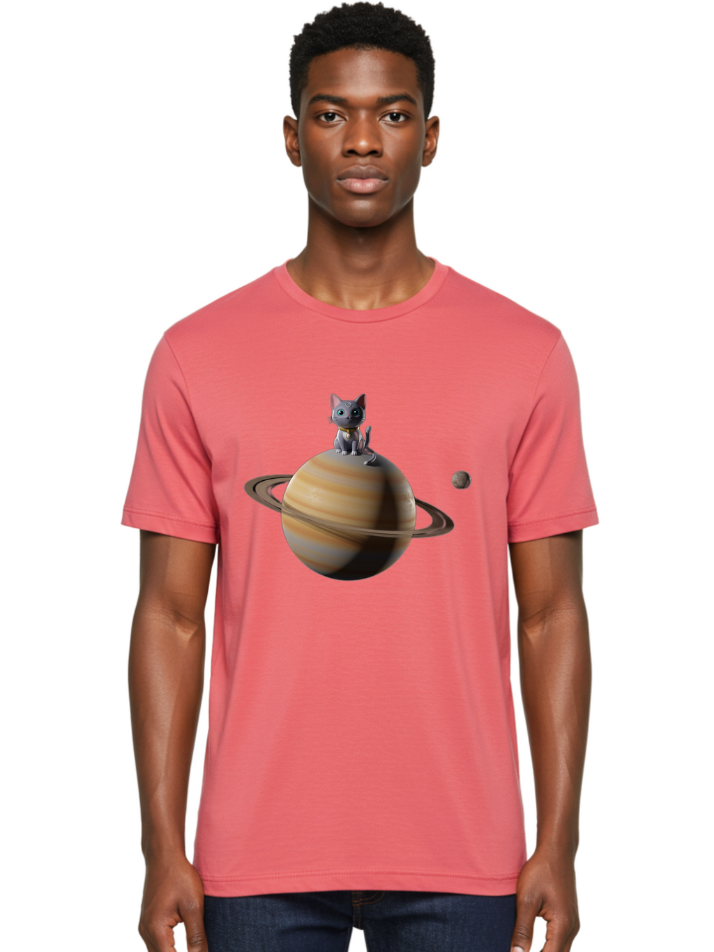 Cat-On-Saturn-1 Men'S Graphic Tee, 100% Cotton, Comfortable Casual Summer Wear, Machine Washable, Vintage Camera, Old Camera, Antique Camera, Black Camera, Classic Photography, Photography Equipment, Nostalgic Device, Film Camera, Camera Art Bal985