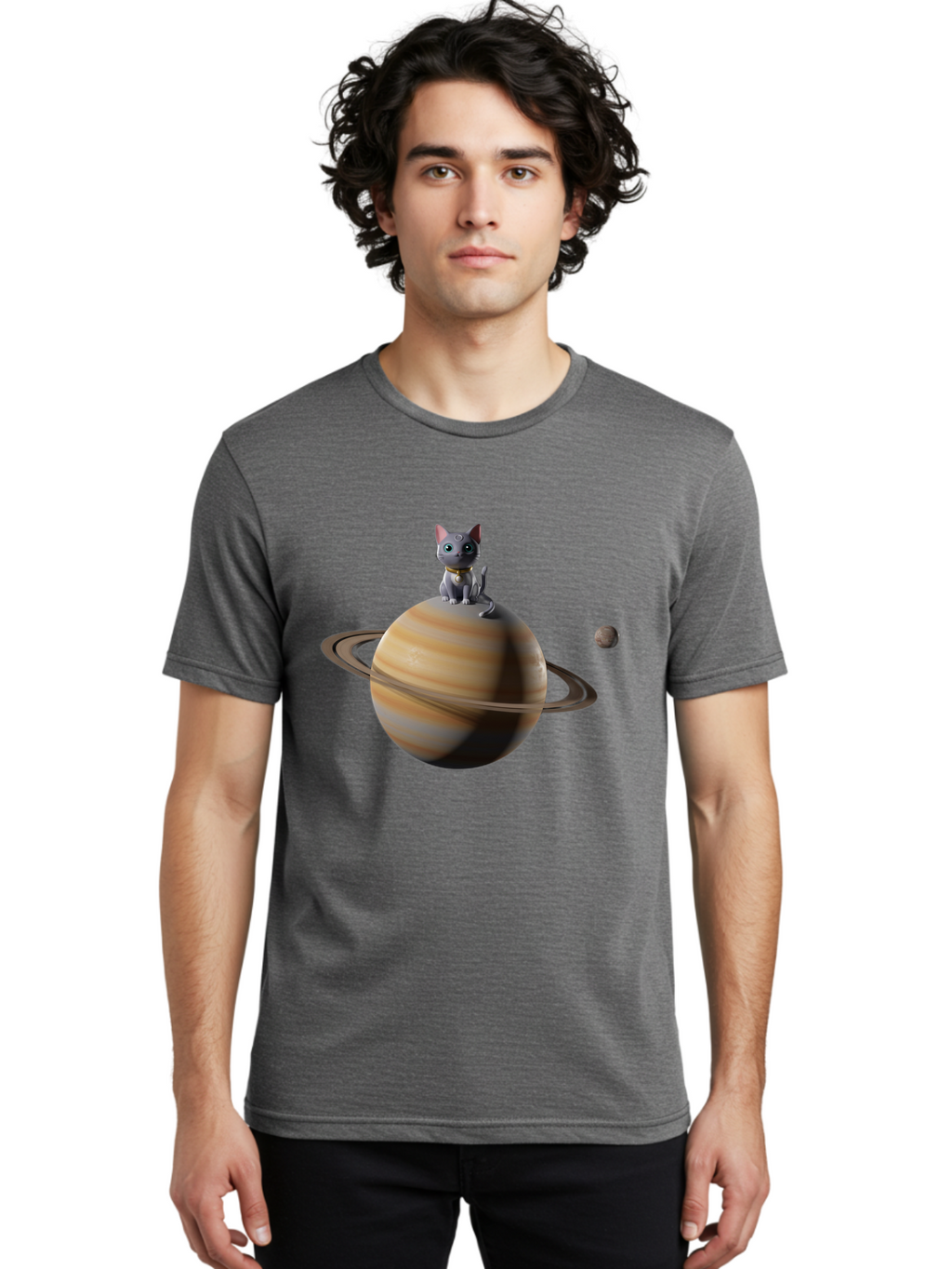 Cat-On-Saturn-1 Men'S Graphic Tee, 100% Cotton, Comfortable Casual Summer Wear, Machine Washable, Vintage Camera, Old Camera, Antique Camera, Black Camera, Classic Photography, Photography Equipment, Nostalgic Device, Film Camera, Camera Art Bal985