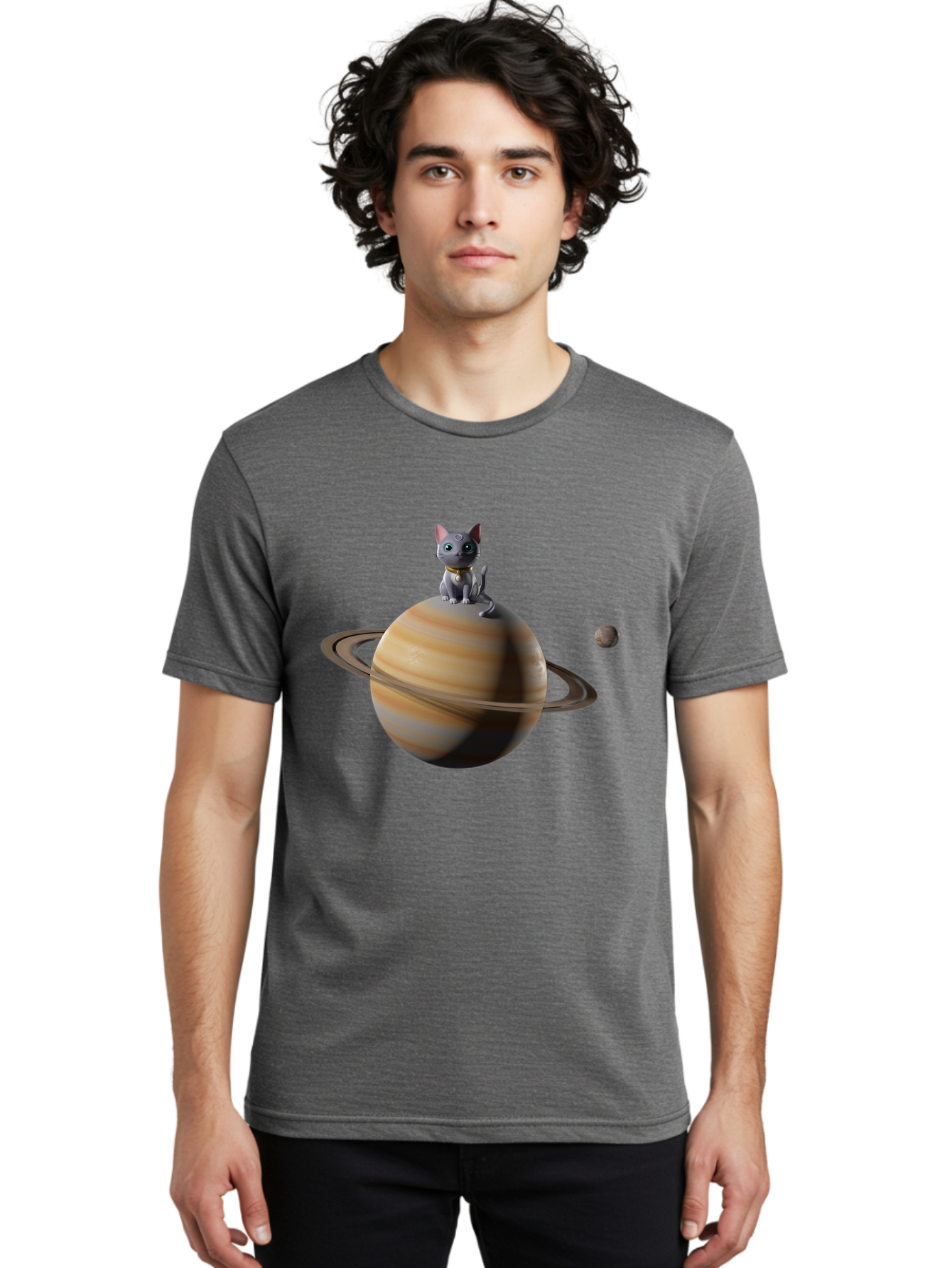 Cat-On-Saturn-1 Men'S Graphic Tee, 100% Cotton, Comfortable Casual Summer Wear, Machine Washable, Vintage Camera, Old Camera, Antique Camera, Black Camera, Classic Photography, Photography Equipment, Nostalgic Device, Film Camera, Camera Art Bal985