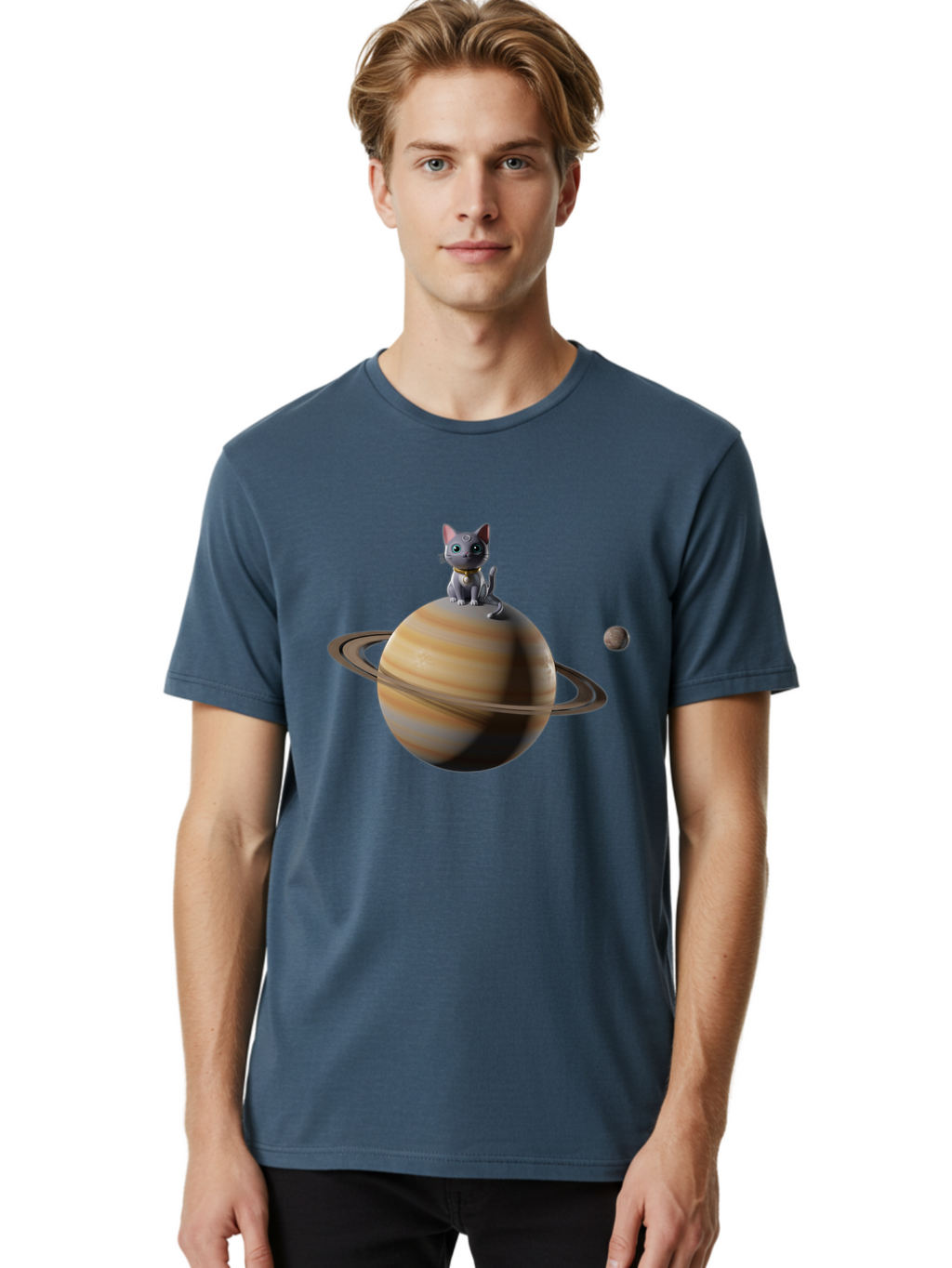 Cat-On-Saturn-1 Men'S Graphic Tee, 100% Cotton, Comfortable Casual Summer Wear, Machine Washable, Vintage Camera, Old Camera, Antique Camera, Black Camera, Classic Photography, Photography Equipment, Nostalgic Device, Film Camera, Camera Art Bal985