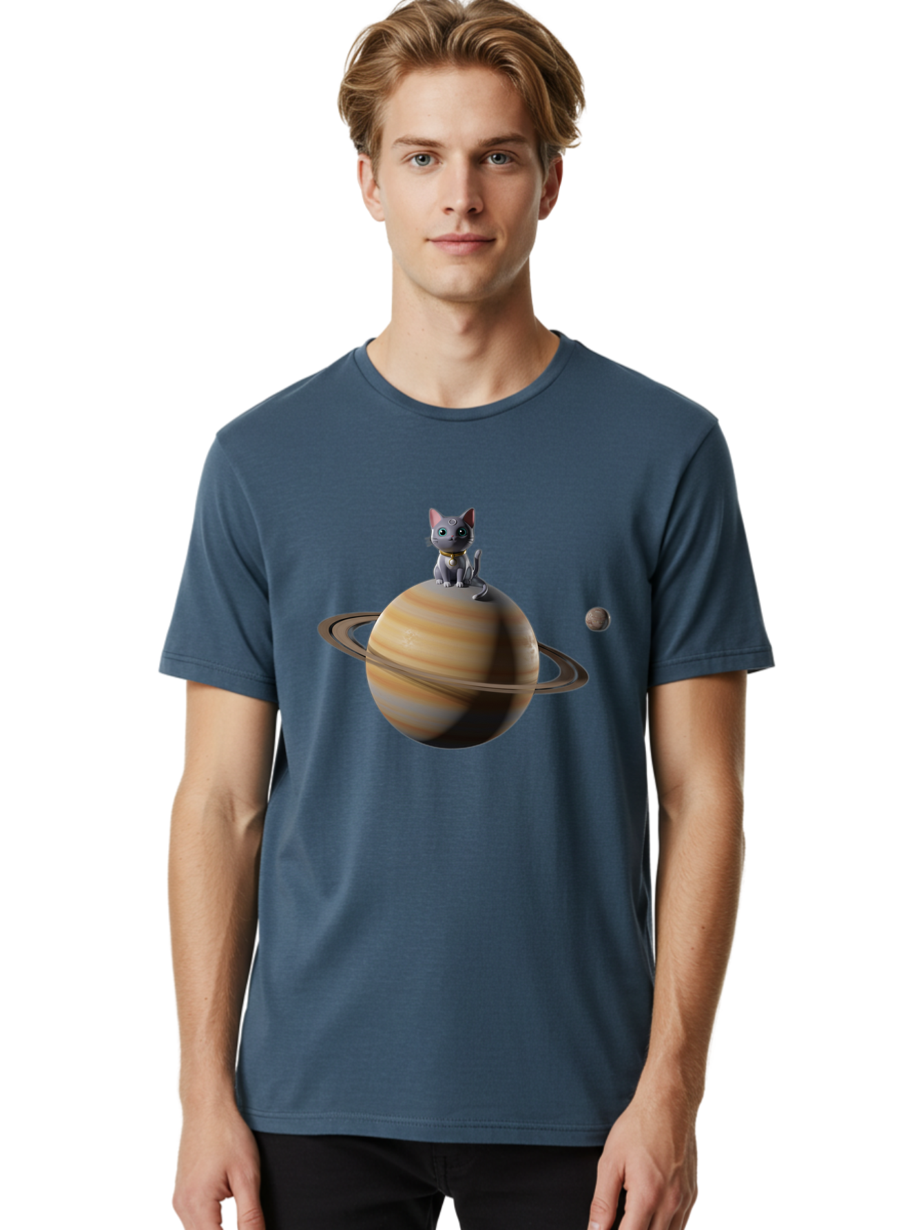 Cat-On-Saturn-1 Men'S Graphic Tee, 100% Cotton, Comfortable Casual Summer Wear, Machine Washable, Vintage Camera, Old Camera, Antique Camera, Black Camera, Classic Photography, Photography Equipment, Nostalgic Device, Film Camera, Camera Art Bal985