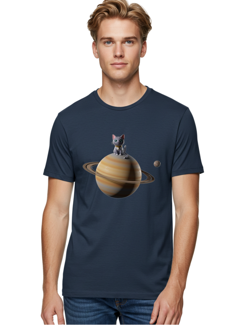 Cat-On-Saturn-1 Men'S Graphic Tee, 100% Cotton, Comfortable Casual Summer Wear, Machine Washable, Vintage Camera, Old Camera, Antique Camera, Black Camera, Classic Photography, Photography Equipment, Nostalgic Device, Film Camera, Camera Art Bal985