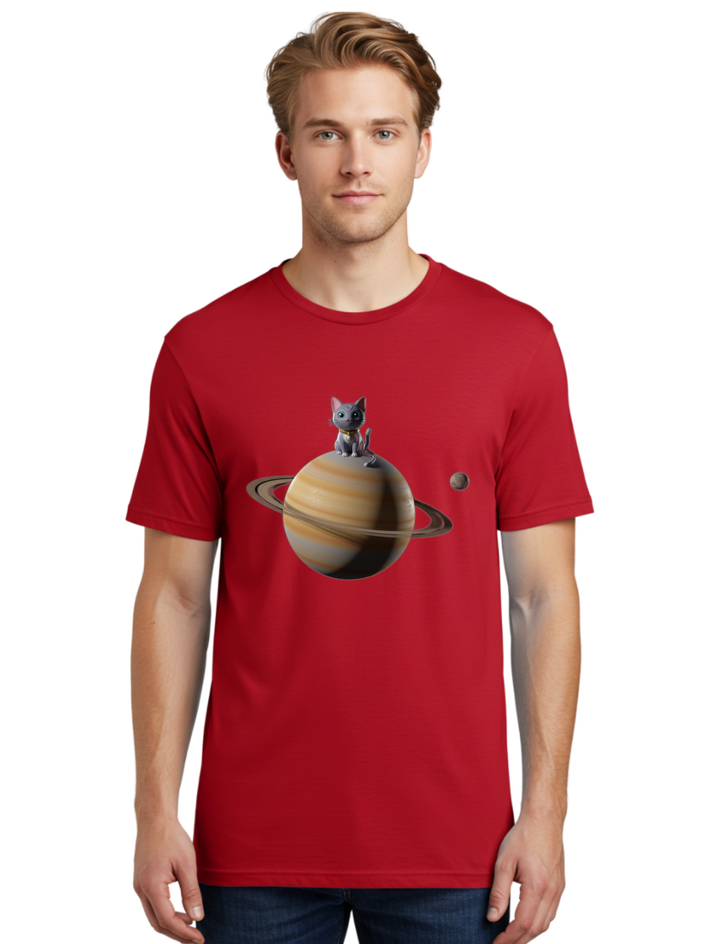 Cat-On-Saturn-1 Men'S Graphic Tee, 100% Cotton, Comfortable Casual Summer Wear, Machine Washable, Vintage Camera, Old Camera, Antique Camera, Black Camera, Classic Photography, Photography Equipment, Nostalgic Device, Film Camera, Camera Art Bal985
