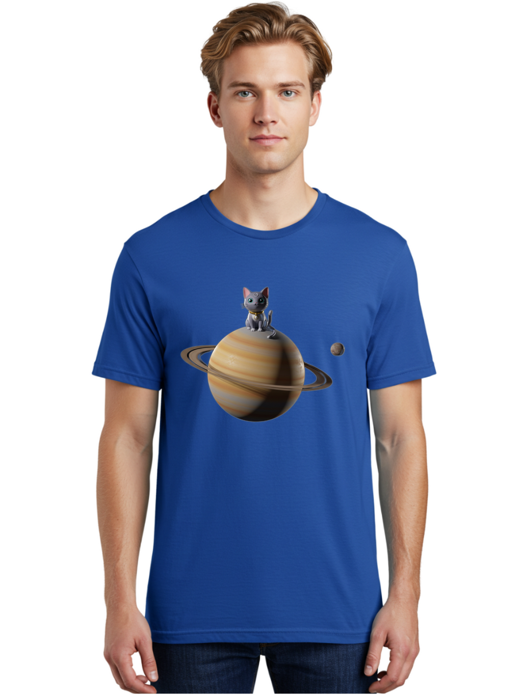 Cat-On-Saturn-1 Men'S Graphic Tee, 100% Cotton, Comfortable Casual Summer Wear, Machine Washable, Vintage Camera, Old Camera, Antique Camera, Black Camera, Classic Photography, Photography Equipment, Nostalgic Device, Film Camera, Camera Art Bal985