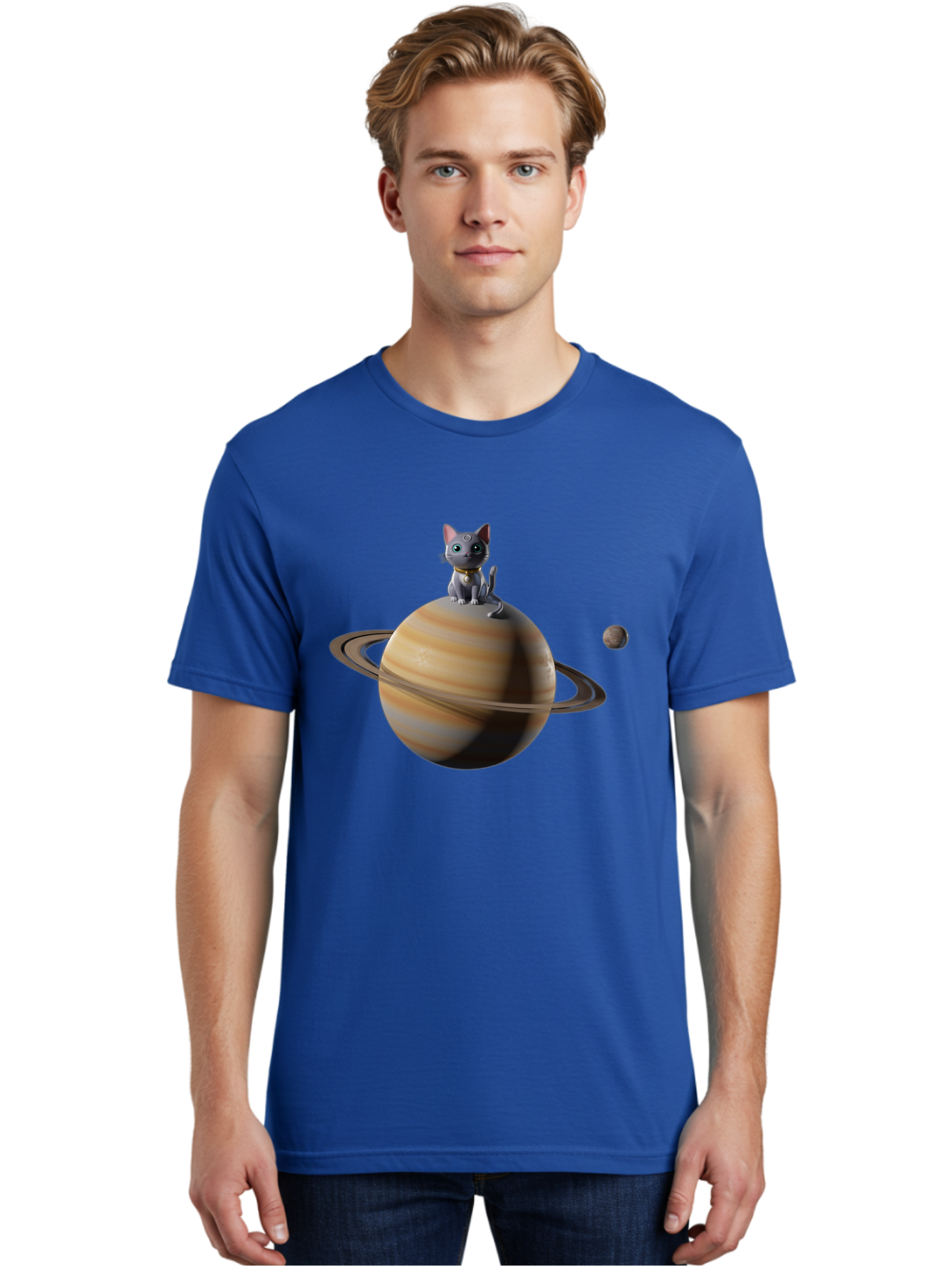 Cat-On-Saturn-1 Men'S Graphic Tee, 100% Cotton, Comfortable Casual Summer Wear, Machine Washable, Vintage Camera, Old Camera, Antique Camera, Black Camera, Classic Photography, Photography Equipment, Nostalgic Device, Film Camera, Camera Art Bal985