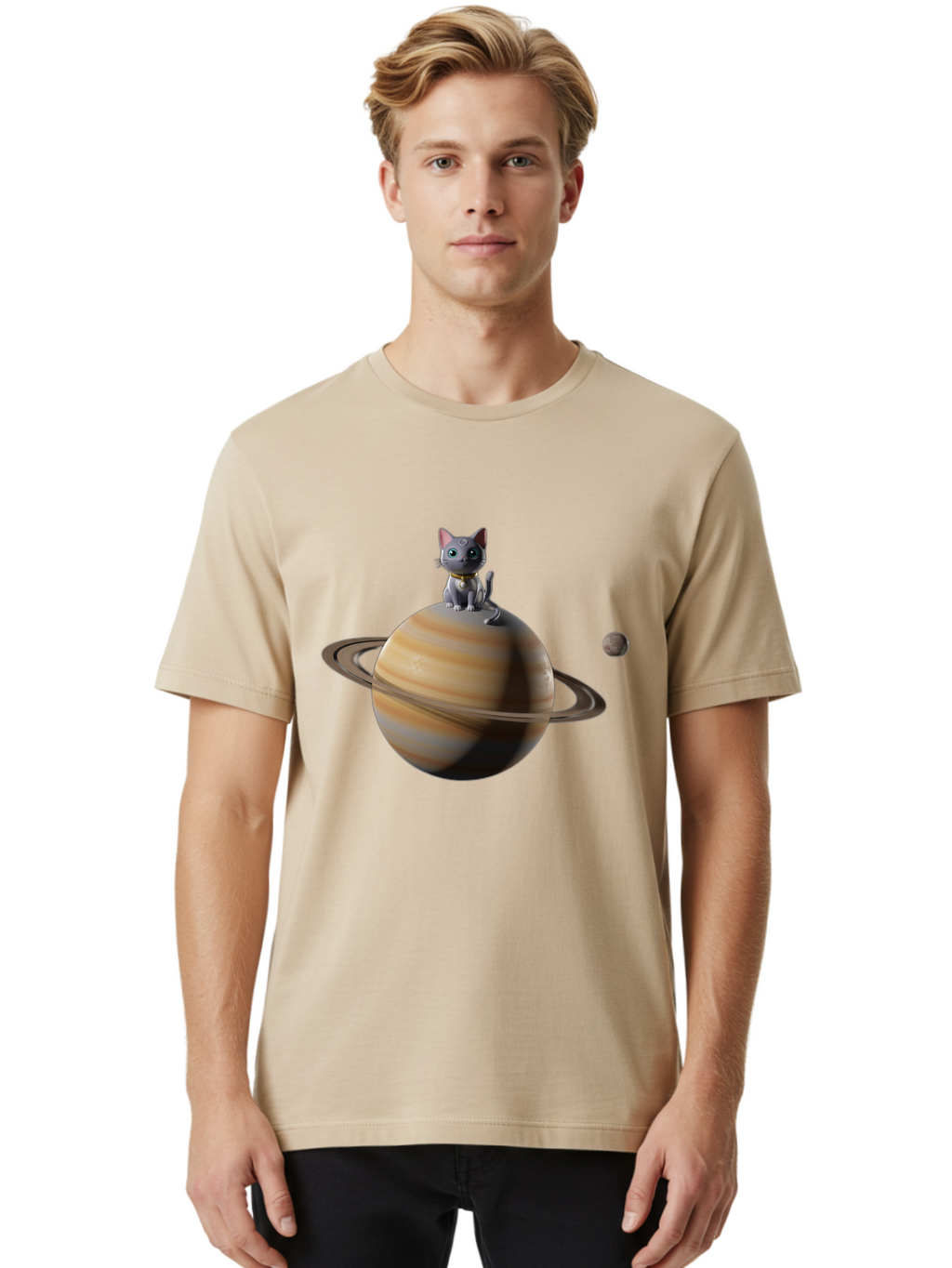 Cat-On-Saturn-1 Men'S Graphic Tee, 100% Cotton, Comfortable Casual Summer Wear, Machine Washable, Vintage Camera, Old Camera, Antique Camera, Black Camera, Classic Photography, Photography Equipment, Nostalgic Device, Film Camera, Camera Art Bal985