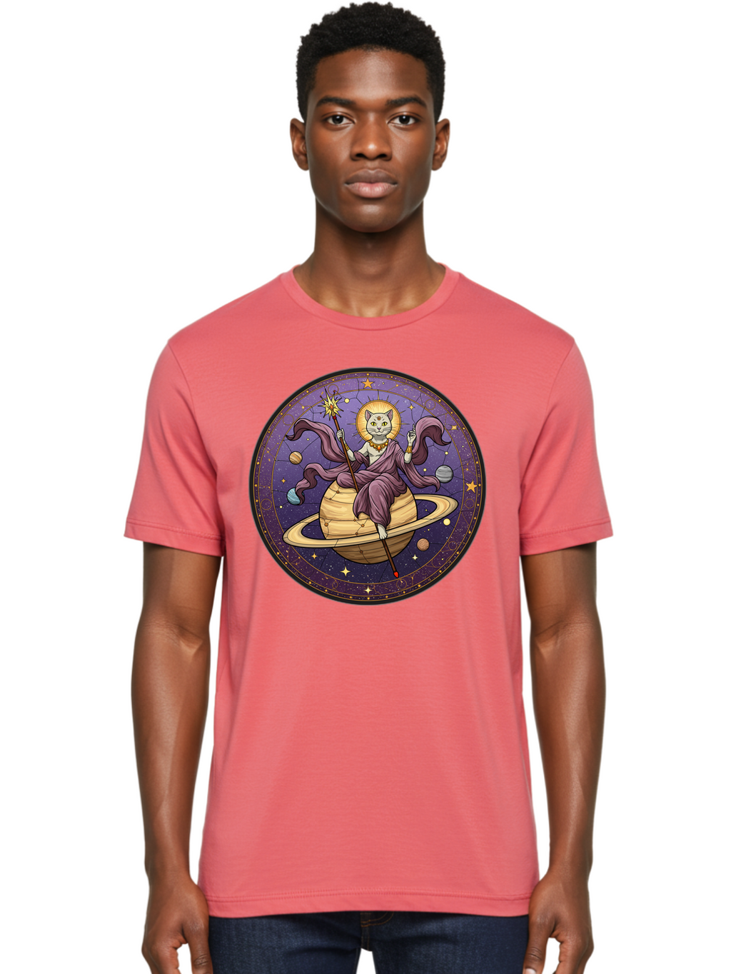 Cat-On-Saturn-2 Men'S Graphic Tee, 100% Cotton, Comfortable Casual Summer Wear, Machine Washable, Vintage Camera, Old Camera, Antique Camera, Black Camera, Classic Photography, Photography Equipment, Nostalgic Device, Film Camera, Camera Art Bal986