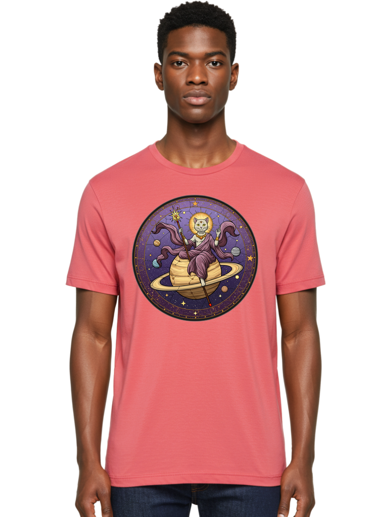 Cat-On-Saturn-2 Men'S Graphic Tee, 100% Cotton, Comfortable Casual Summer Wear, Machine Washable, Vintage Camera, Old Camera, Antique Camera, Black Camera, Classic Photography, Photography Equipment, Nostalgic Device, Film Camera, Camera Art Bal986