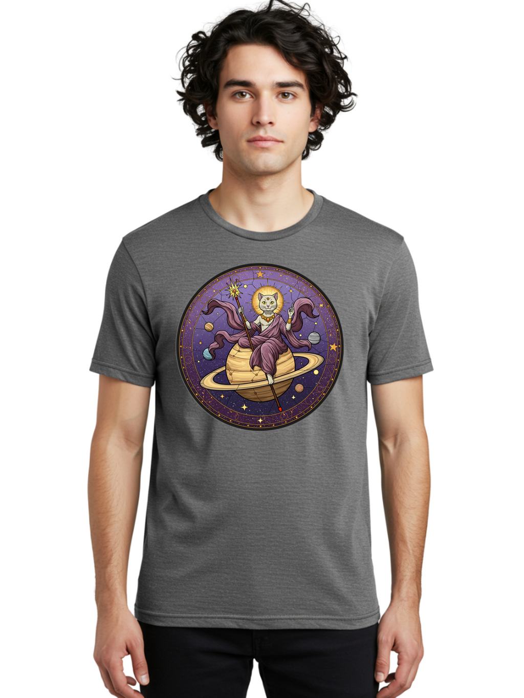 Cat-On-Saturn-2 Men'S Graphic Tee, 100% Cotton, Comfortable Casual Summer Wear, Machine Washable, Vintage Camera, Old Camera, Antique Camera, Black Camera, Classic Photography, Photography Equipment, Nostalgic Device, Film Camera, Camera Art Bal986
