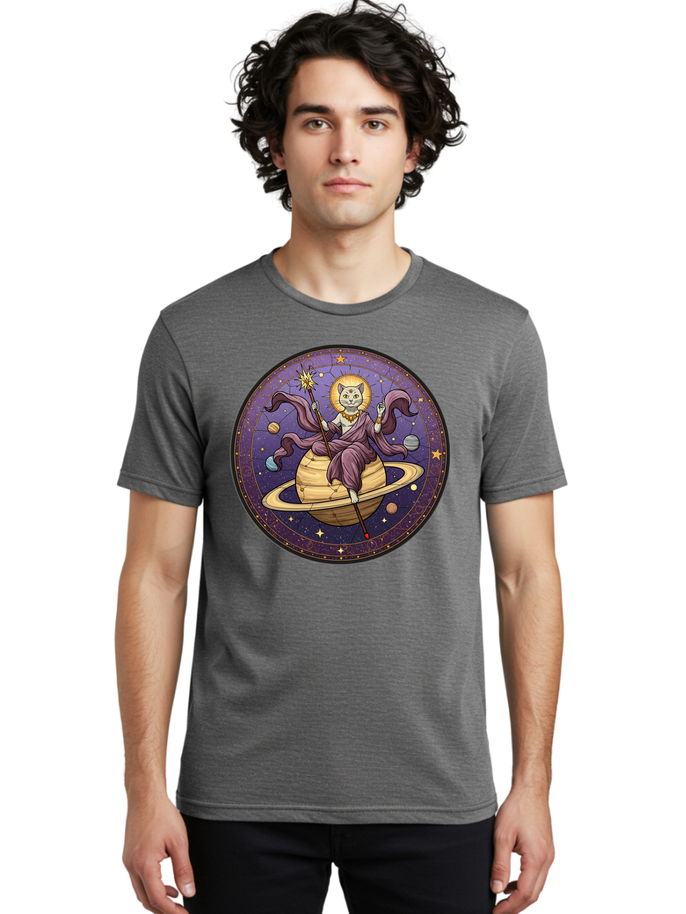 Cat-On-Saturn-2 Men'S Graphic Tee, 100% Cotton, Comfortable Casual Summer Wear, Machine Washable, Vintage Camera, Old Camera, Antique Camera, Black Camera, Classic Photography, Photography Equipment, Nostalgic Device, Film Camera, Camera Art Bal986