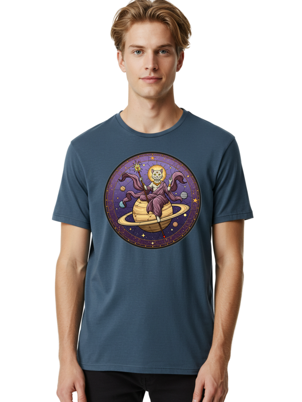 Cat-On-Saturn-2 Men'S Graphic Tee, 100% Cotton, Comfortable Casual Summer Wear, Machine Washable, Vintage Camera, Old Camera, Antique Camera, Black Camera, Classic Photography, Photography Equipment, Nostalgic Device, Film Camera, Camera Art Bal986