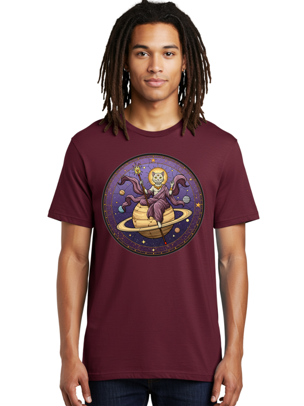 Cat-On-Saturn-2 Men'S Graphic Tee, 100% Cotton, Comfortable Casual Summer Wear, Machine Washable, Vintage Camera, Old Camera, Antique Camera, Black Camera, Classic Photography, Photography Equipment, Nostalgic Device, Film Camera, Camera Art Bal986