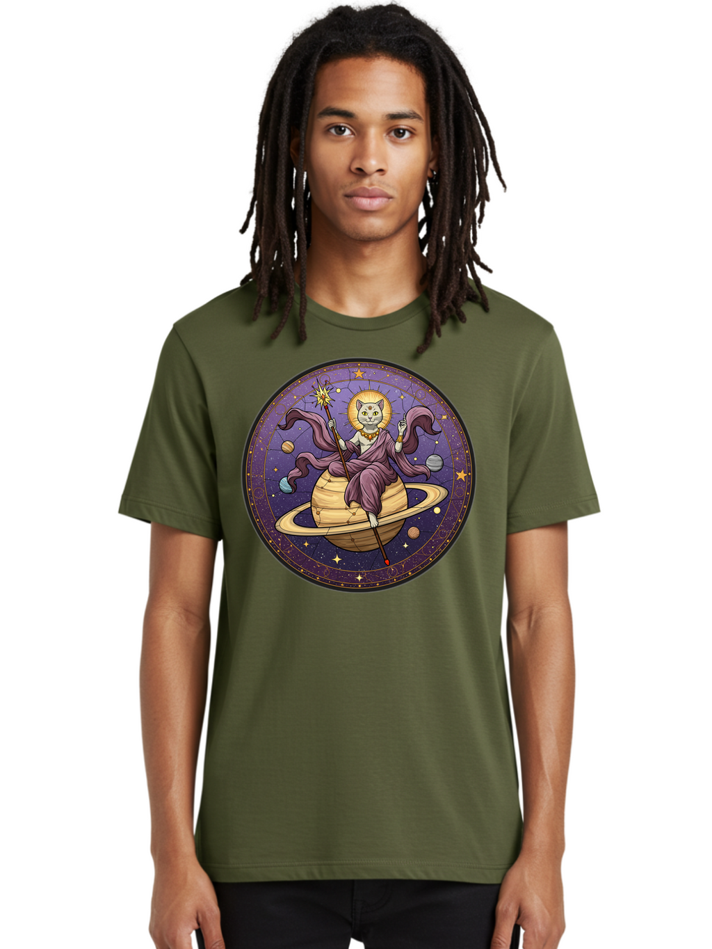 Cat-On-Saturn-2 Men'S Graphic Tee, 100% Cotton, Comfortable Casual Summer Wear, Machine Washable, Vintage Camera, Old Camera, Antique Camera, Black Camera, Classic Photography, Photography Equipment, Nostalgic Device, Film Camera, Camera Art Bal986