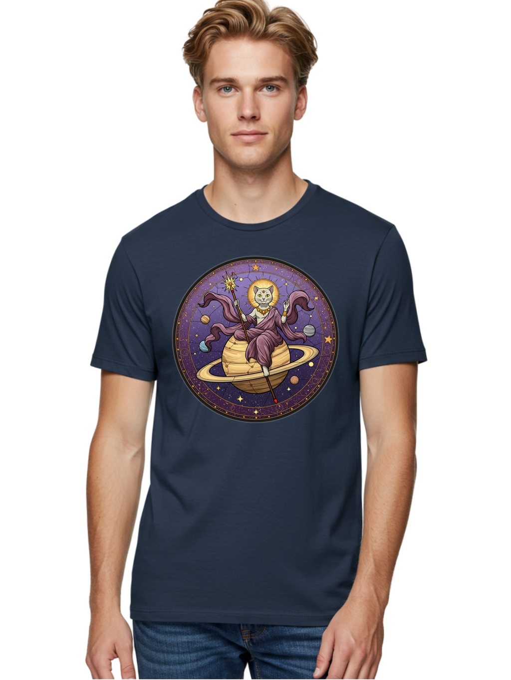 Cat-On-Saturn-2 Men'S Graphic Tee, 100% Cotton, Comfortable Casual Summer Wear, Machine Washable, Vintage Camera, Old Camera, Antique Camera, Black Camera, Classic Photography, Photography Equipment, Nostalgic Device, Film Camera, Camera Art Bal986