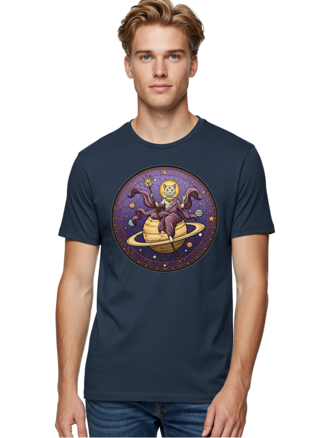 Cat-On-Saturn-2 Men'S Graphic Tee, 100% Cotton, Comfortable Casual Summer Wear, Machine Washable, Vintage Camera, Old Camera, Antique Camera, Black Camera, Classic Photography, Photography Equipment, Nostalgic Device, Film Camera, Camera Art Bal986