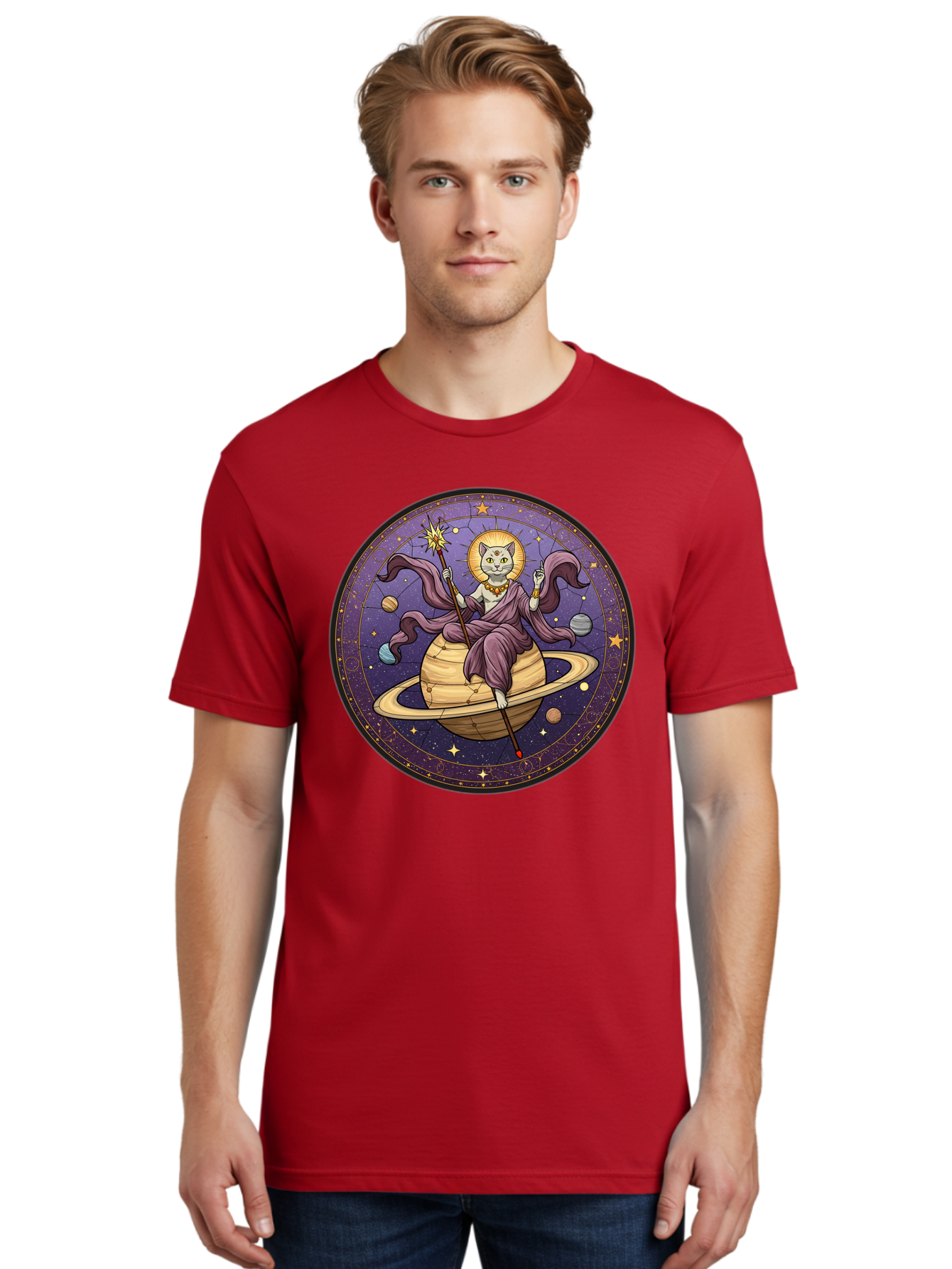 Cat-On-Saturn-2 Men'S Graphic Tee, 100% Cotton, Comfortable Casual Summer Wear, Machine Washable, Vintage Camera, Old Camera, Antique Camera, Black Camera, Classic Photography, Photography Equipment, Nostalgic Device, Film Camera, Camera Art Bal986