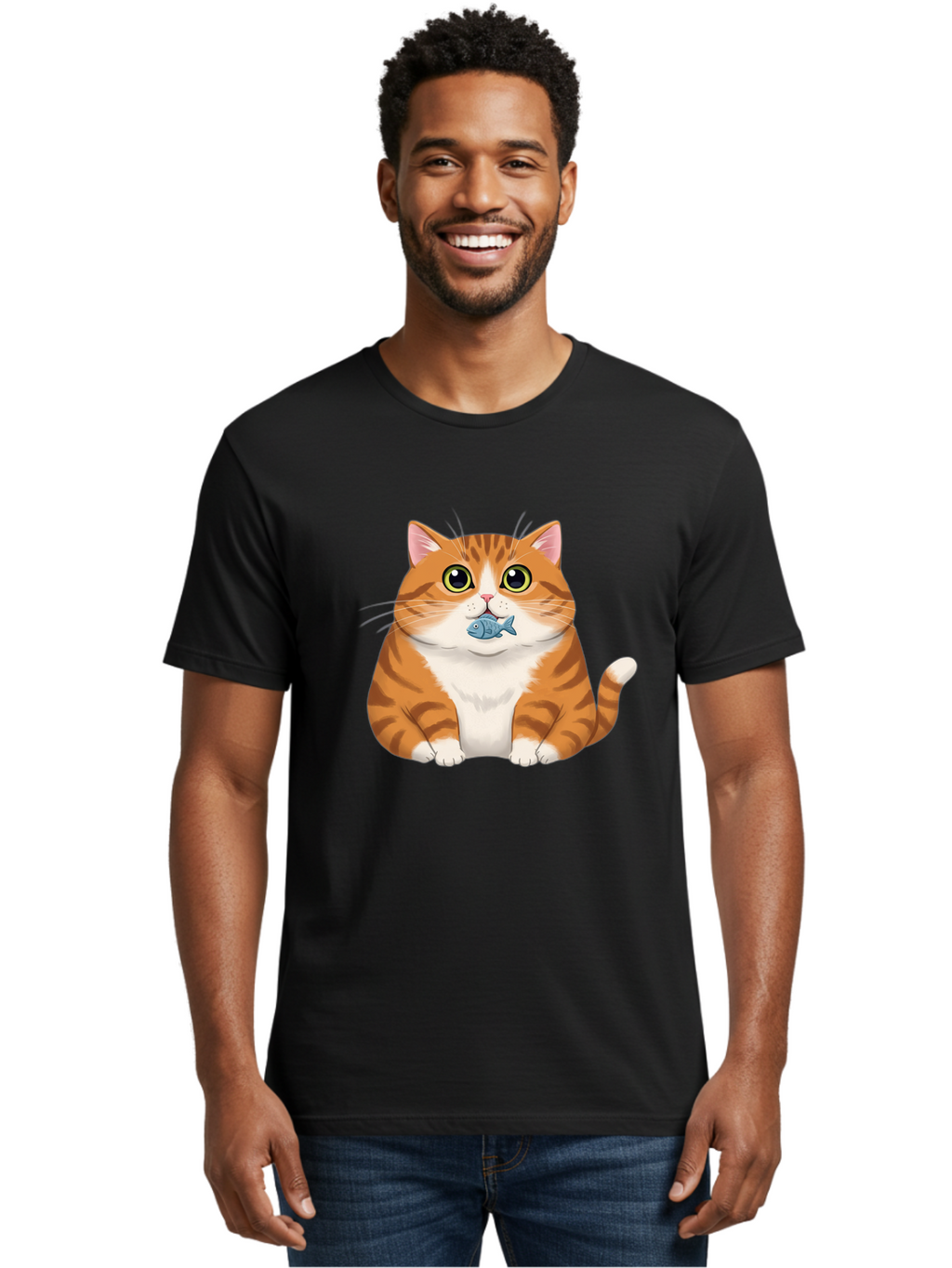 Cat-With-Fish-1 Men'S Graphic Tee, 100% Cotton, Comfortable Casual Summer Wear, Machine Washable, Vintage Camera, Old Camera, Antique Camera, Black Camera, Classic Photography, Photography Equipment, Nostalgic Device, Film Camera, Camera Art Bal988
