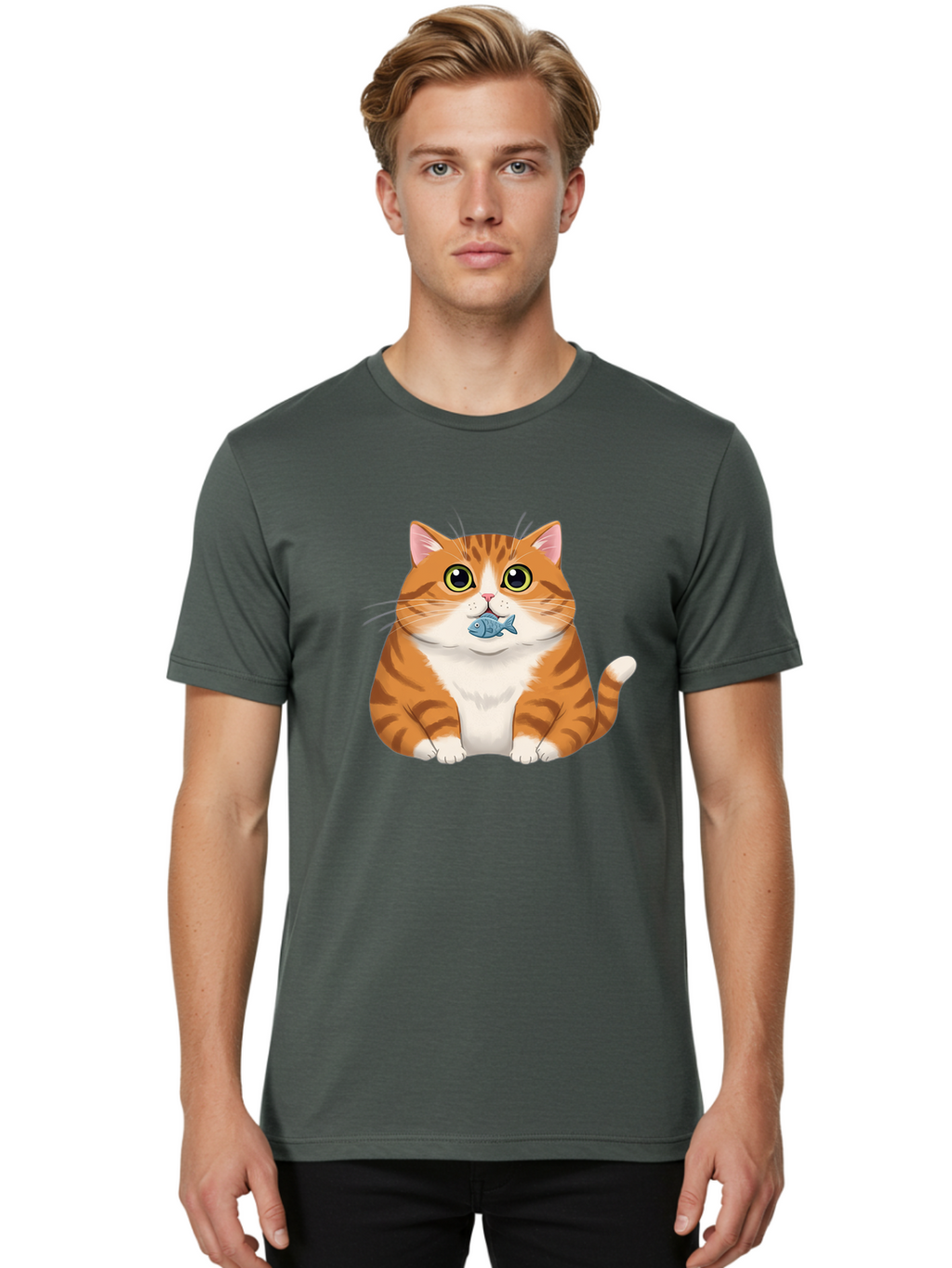 Cat-With-Fish-1 Men'S Graphic Tee, 100% Cotton, Comfortable Casual Summer Wear, Machine Washable, Vintage Camera, Old Camera, Antique Camera, Black Camera, Classic Photography, Photography Equipment, Nostalgic Device, Film Camera, Camera Art Bal988