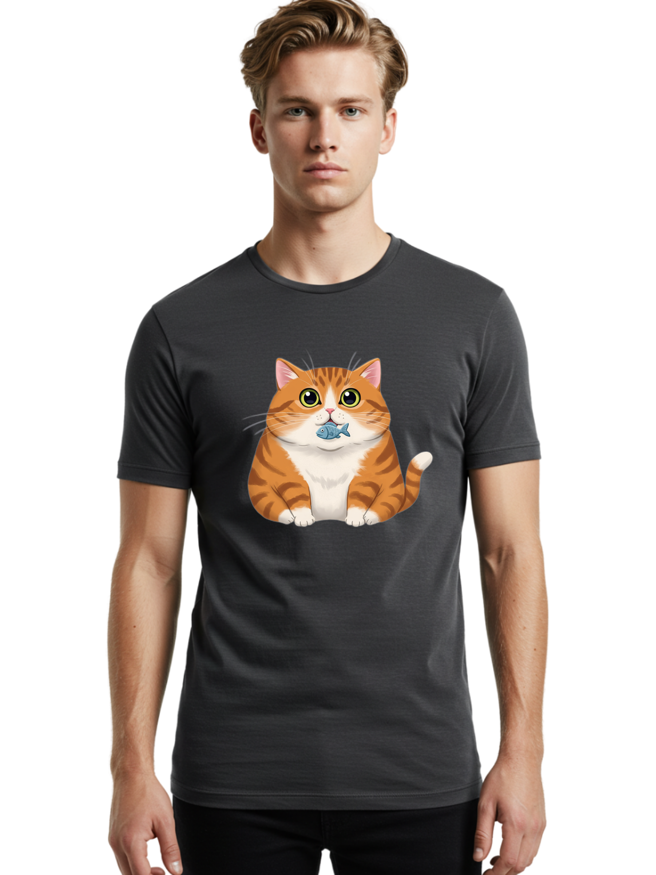 Cat-With-Fish-1 Men'S Graphic Tee, 100% Cotton, Comfortable Casual Summer Wear, Machine Washable, Vintage Camera, Old Camera, Antique Camera, Black Camera, Classic Photography, Photography Equipment, Nostalgic Device, Film Camera, Camera Art Bal988