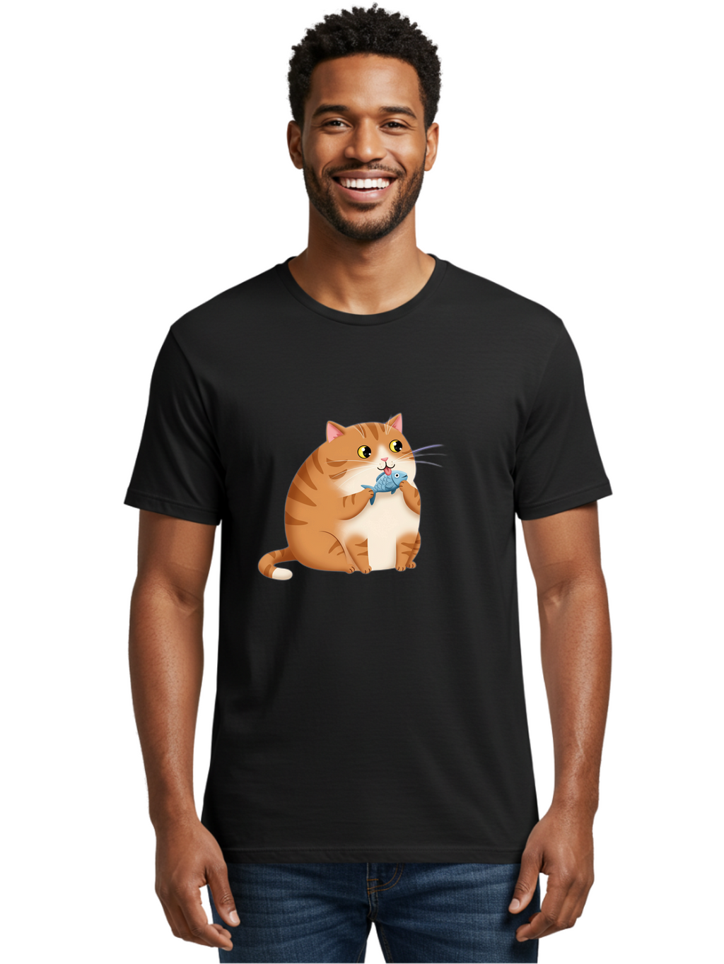 Cat-With-Fish-2 Men'S Graphic Tee, 100% Cotton, Comfortable Casual Summer Wear, Machine Washable, Vintage Camera, Old Camera, Antique Camera, Black Camera, Classic Photography, Photography Equipment, Nostalgic Device, Film Camera, Camera Art Bal990