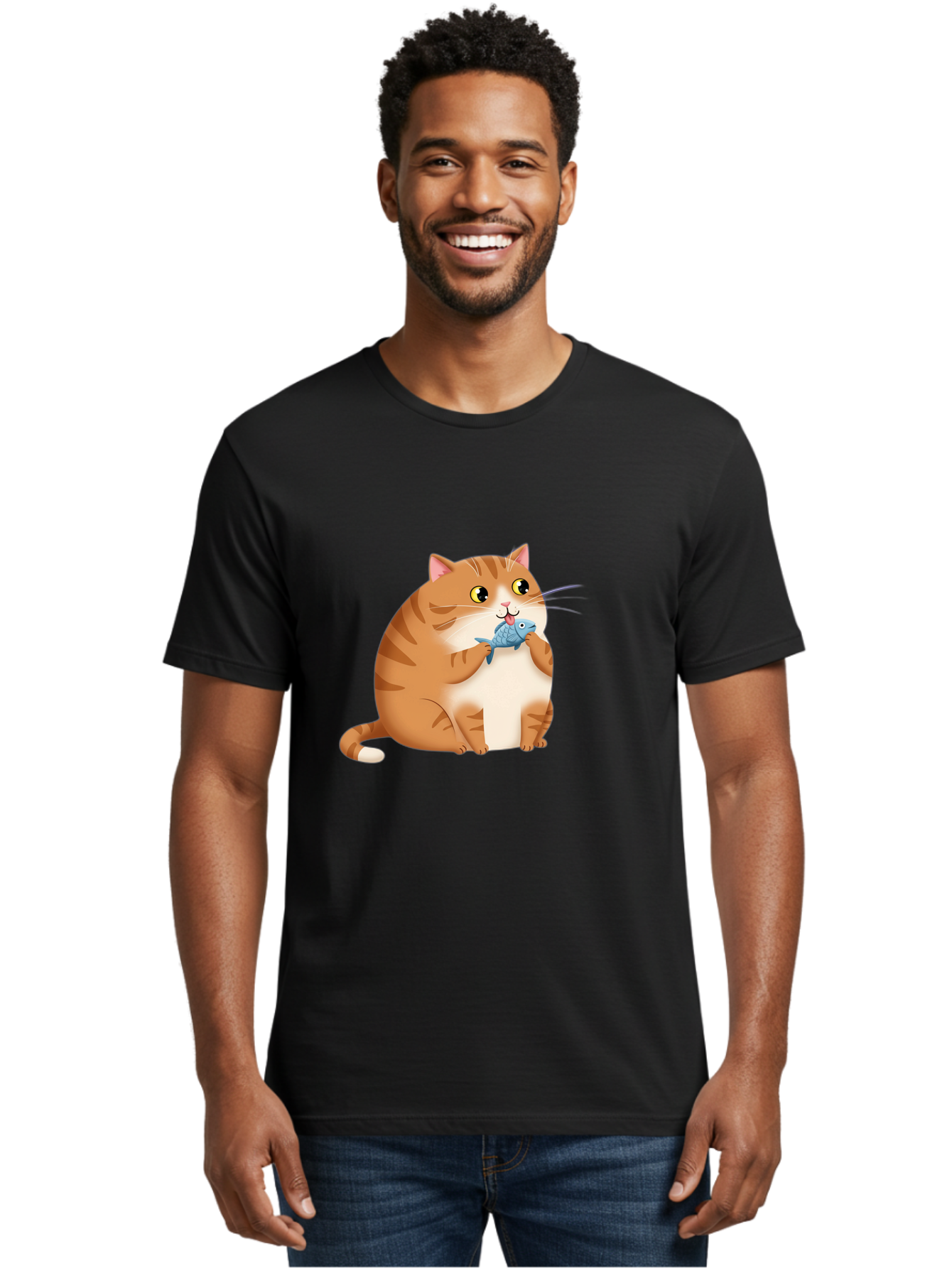 Cat-With-Fish-2 Men'S Graphic Tee, 100% Cotton, Comfortable Casual Summer Wear, Machine Washable, Vintage Camera, Old Camera, Antique Camera, Black Camera, Classic Photography, Photography Equipment, Nostalgic Device, Film Camera, Camera Art Bal990