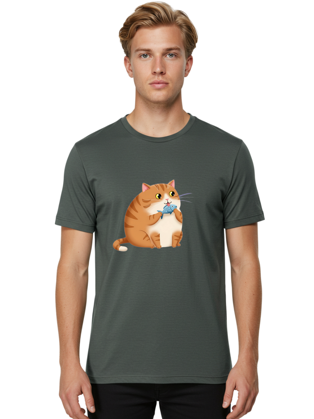 Cat-With-Fish-2 Men'S Graphic Tee, 100% Cotton, Comfortable Casual Summer Wear, Machine Washable, Vintage Camera, Old Camera, Antique Camera, Black Camera, Classic Photography, Photography Equipment, Nostalgic Device, Film Camera, Camera Art Bal990