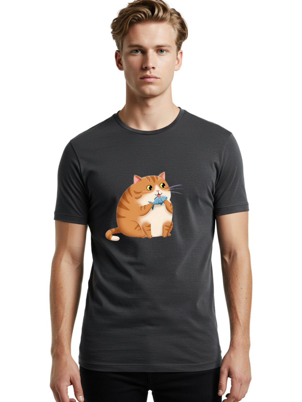 Cat-With-Fish-2 Men'S Graphic Tee, 100% Cotton, Comfortable Casual Summer Wear, Machine Washable, Vintage Camera, Old Camera, Antique Camera, Black Camera, Classic Photography, Photography Equipment, Nostalgic Device, Film Camera, Camera Art Bal990