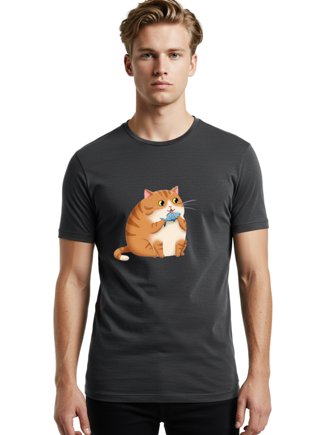 Cat-With-Fish-2 Men'S Graphic Tee, 100% Cotton, Comfortable Casual Summer Wear, Machine Washable, Vintage Camera, Old Camera, Antique Camera, Black Camera, Classic Photography, Photography Equipment, Nostalgic Device, Film Camera, Camera Art Bal990