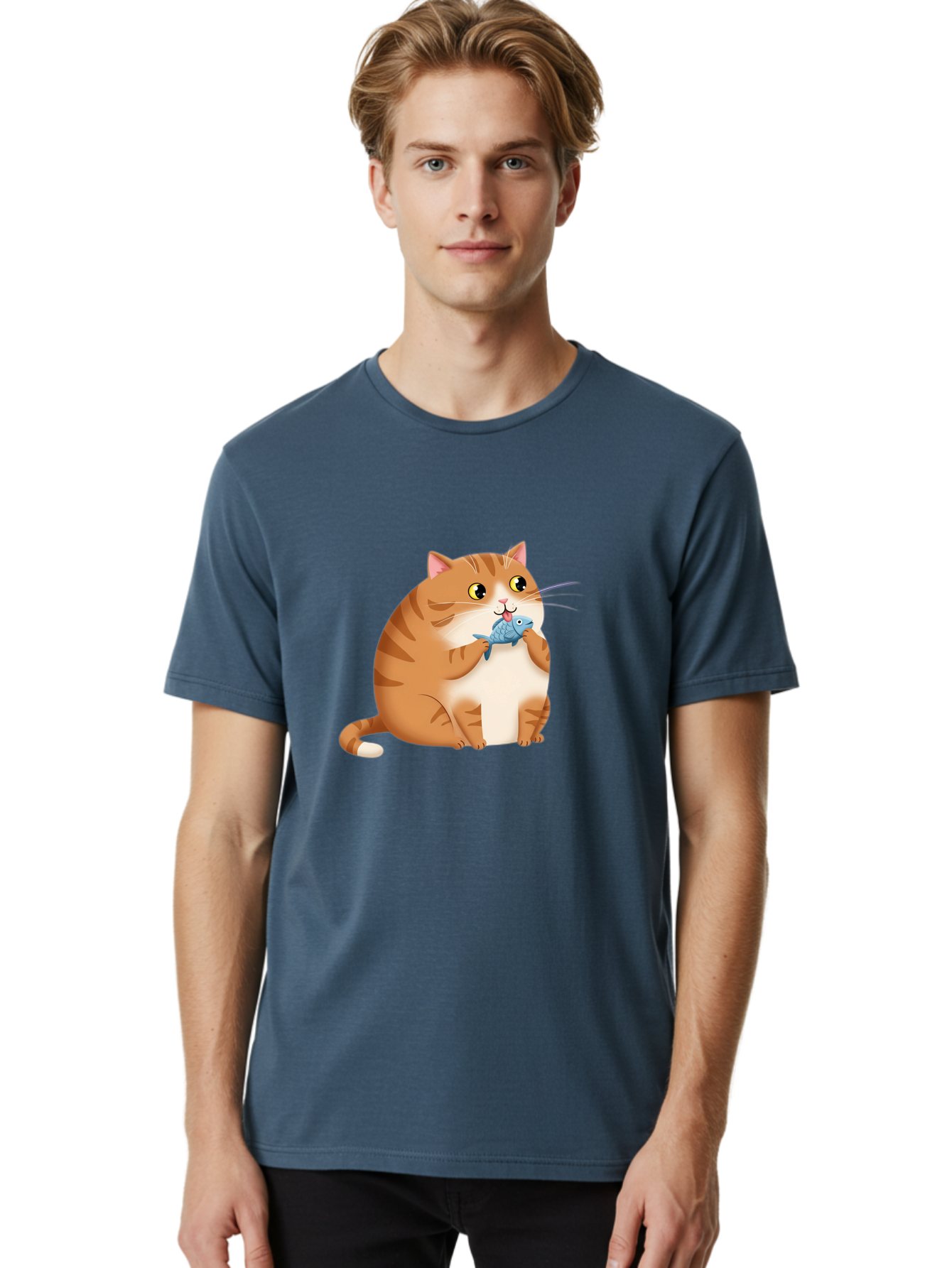 Cat-With-Fish-2 Men'S Graphic Tee, 100% Cotton, Comfortable Casual Summer Wear, Machine Washable, Vintage Camera, Old Camera, Antique Camera, Black Camera, Classic Photography, Photography Equipment, Nostalgic Device, Film Camera, Camera Art Bal990