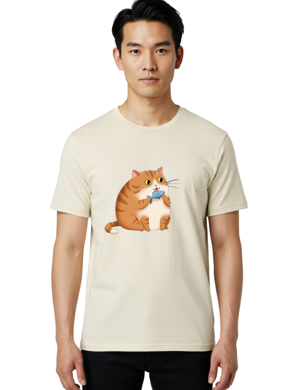 Cat-With-Fish-2 Men'S Graphic Tee, 100% Cotton, Comfortable Casual Summer Wear, Machine Washable, Vintage Camera, Old Camera, Antique Camera, Black Camera, Classic Photography, Photography Equipment, Nostalgic Device, Film Camera, Camera Art Bal990