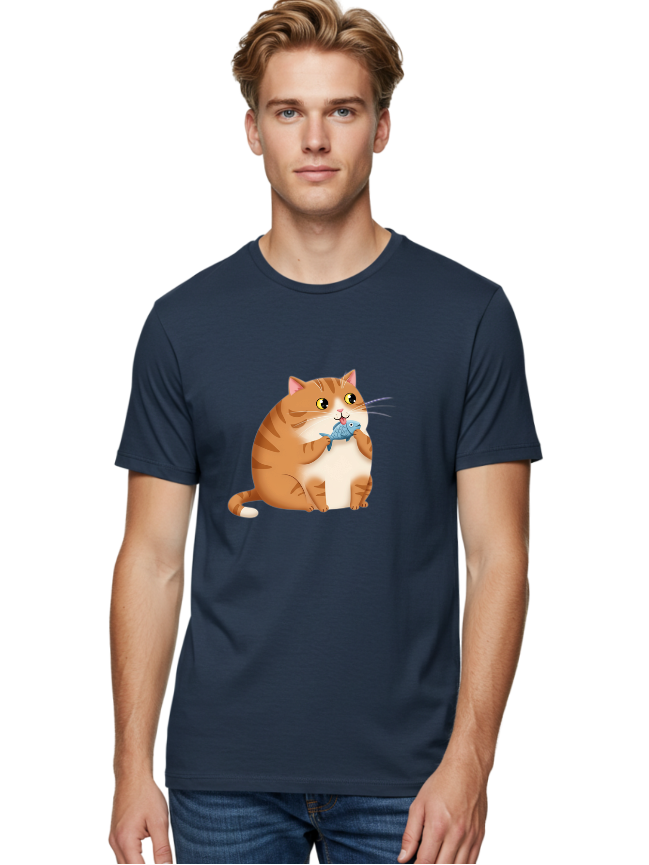 Cat-With-Fish-2 Men'S Graphic Tee, 100% Cotton, Comfortable Casual Summer Wear, Machine Washable, Vintage Camera, Old Camera, Antique Camera, Black Camera, Classic Photography, Photography Equipment, Nostalgic Device, Film Camera, Camera Art Bal990