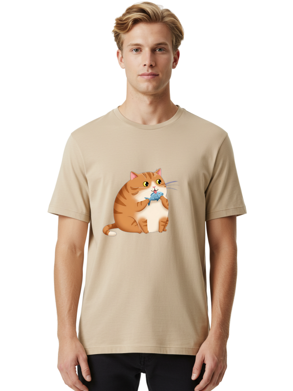 Cat-With-Fish-2 Men'S Graphic Tee, 100% Cotton, Comfortable Casual Summer Wear, Machine Washable, Vintage Camera, Old Camera, Antique Camera, Black Camera, Classic Photography, Photography Equipment, Nostalgic Device, Film Camera, Camera Art Bal990