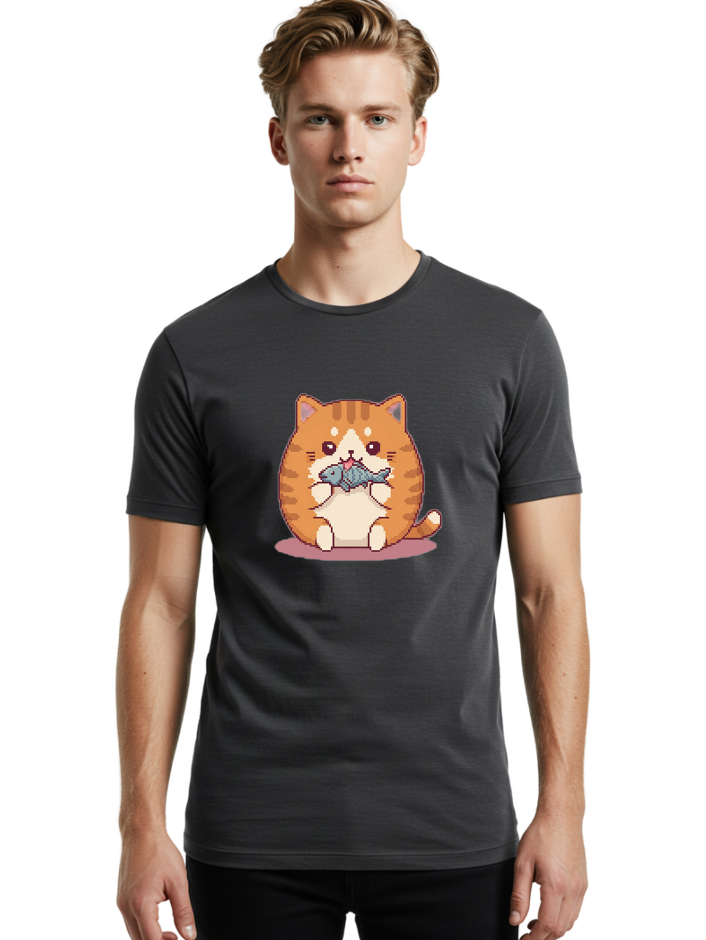 Cat-With-Fish-3 Men'S Graphic Tee, 100% Cotton, Comfortable Casual Summer Wear, Machine Washable, Vintage Camera, Old Camera, Antique Camera, Black Camera, Classic Photography, Photography Equipment, Nostalgic Device, Film Camera, Camera Art Bal991
