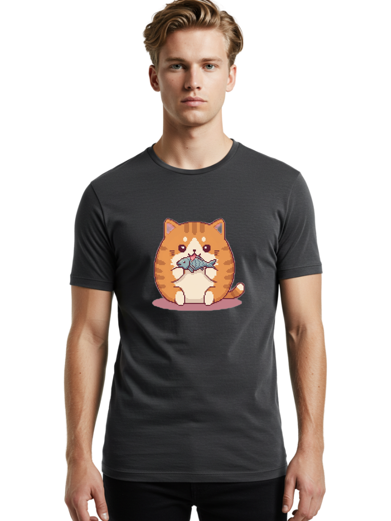 Cat-With-Fish-3 Men'S Graphic Tee, 100% Cotton, Comfortable Casual Summer Wear, Machine Washable, Vintage Camera, Old Camera, Antique Camera, Black Camera, Classic Photography, Photography Equipment, Nostalgic Device, Film Camera, Camera Art Bal991