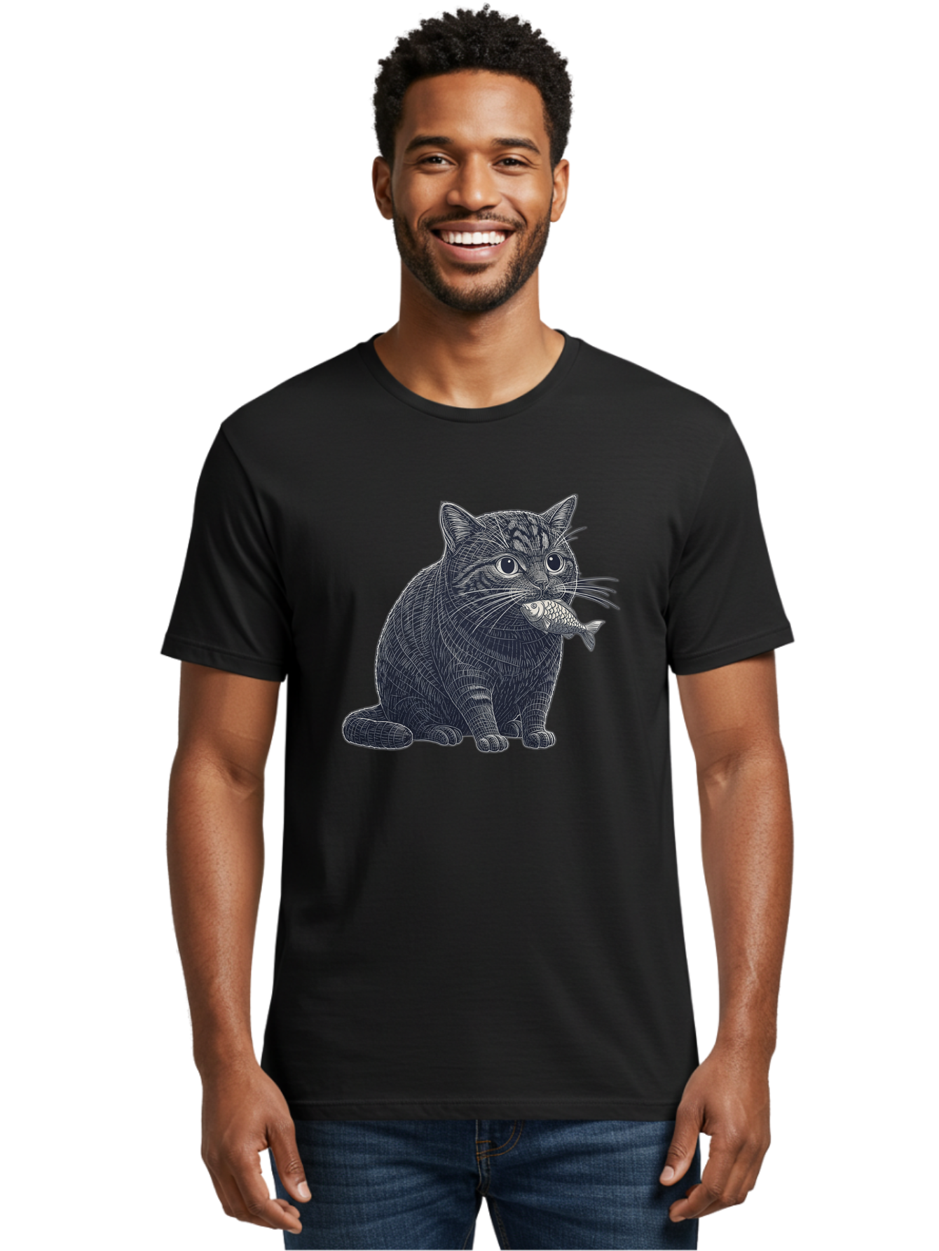 Cat-With-Fish-6 Men'S Graphic Tee, 100% Cotton, Comfortable Casual Summer Wear, Machine Washable, Vintage Camera, Old Camera, Antique Camera, Black Camera, Classic Photography, Photography Equipment, Nostalgic Device, Film Camera, Camera Art Bal994
