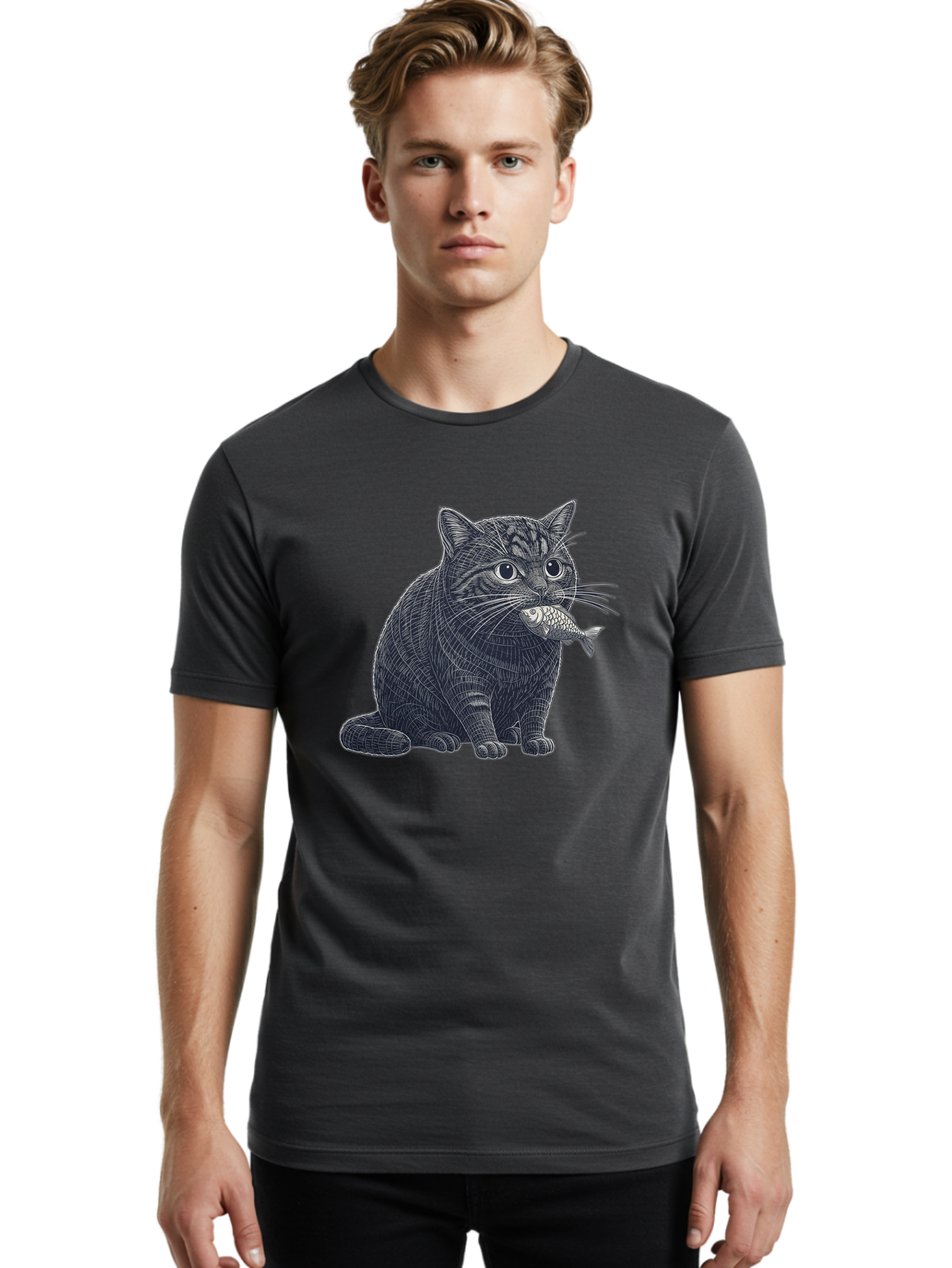 Cat-With-Fish-6 Men'S Graphic Tee, 100% Cotton, Comfortable Casual Summer Wear, Machine Washable, Vintage Camera, Old Camera, Antique Camera, Black Camera, Classic Photography, Photography Equipment, Nostalgic Device, Film Camera, Camera Art Bal994