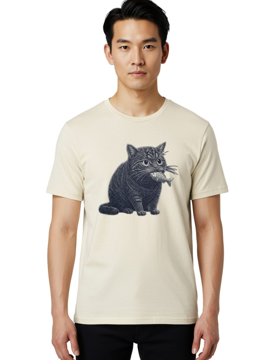 Cat-With-Fish-6 Men'S Graphic Tee, 100% Cotton, Comfortable Casual Summer Wear, Machine Washable, Vintage Camera, Old Camera, Antique Camera, Black Camera, Classic Photography, Photography Equipment, Nostalgic Device, Film Camera, Camera Art Bal994