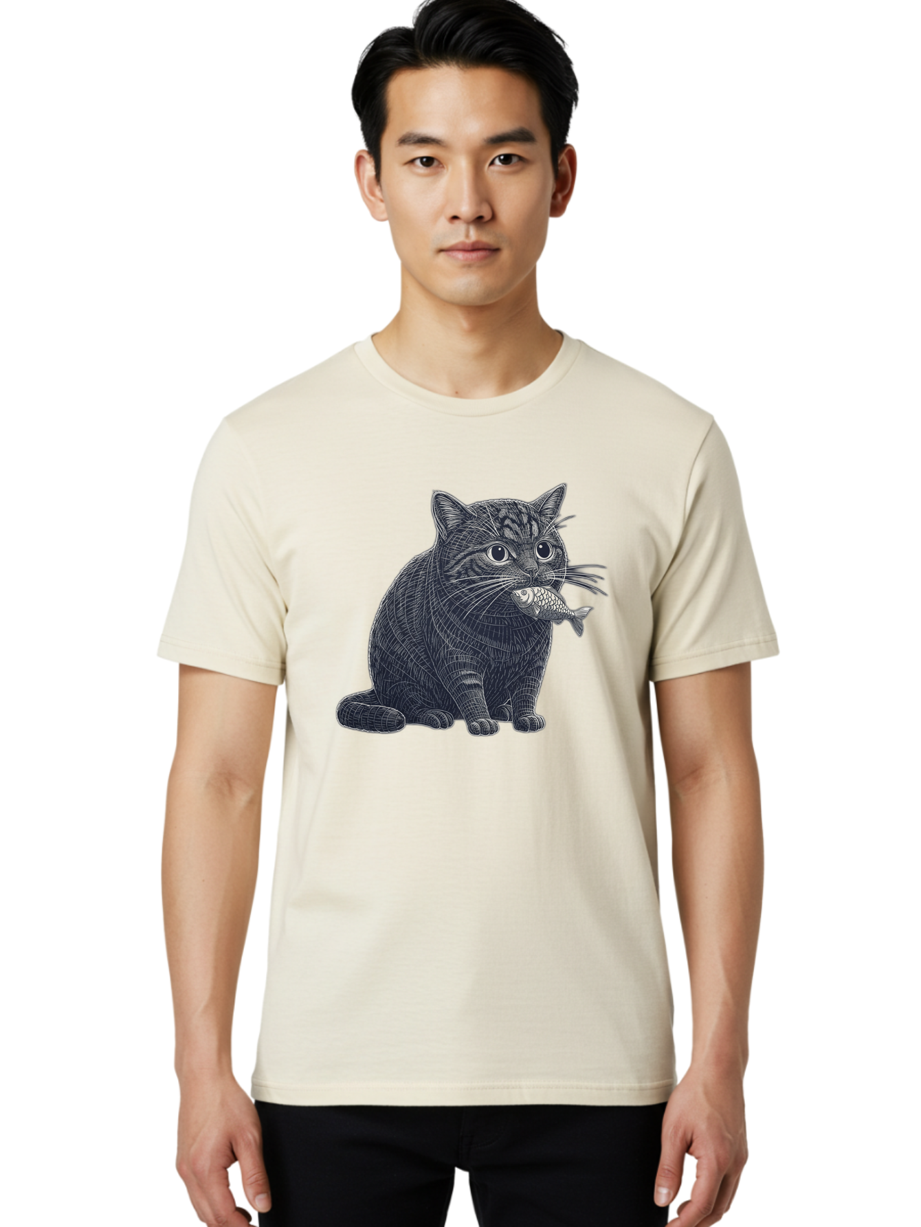Cat-With-Fish-6 Men'S Graphic Tee, 100% Cotton, Comfortable Casual Summer Wear, Machine Washable, Vintage Camera, Old Camera, Antique Camera, Black Camera, Classic Photography, Photography Equipment, Nostalgic Device, Film Camera, Camera Art Bal994