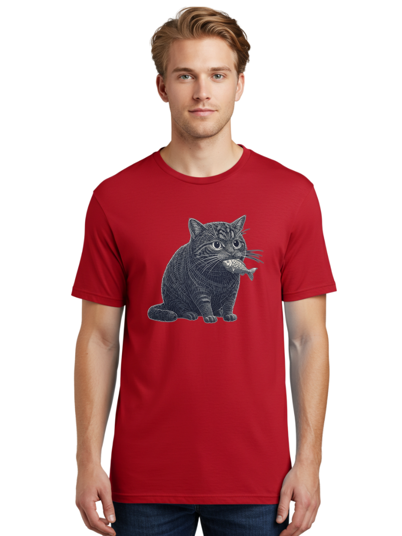 Cat-With-Fish-6 Men'S Graphic Tee, 100% Cotton, Comfortable Casual Summer Wear, Machine Washable, Vintage Camera, Old Camera, Antique Camera, Black Camera, Classic Photography, Photography Equipment, Nostalgic Device, Film Camera, Camera Art Bal994